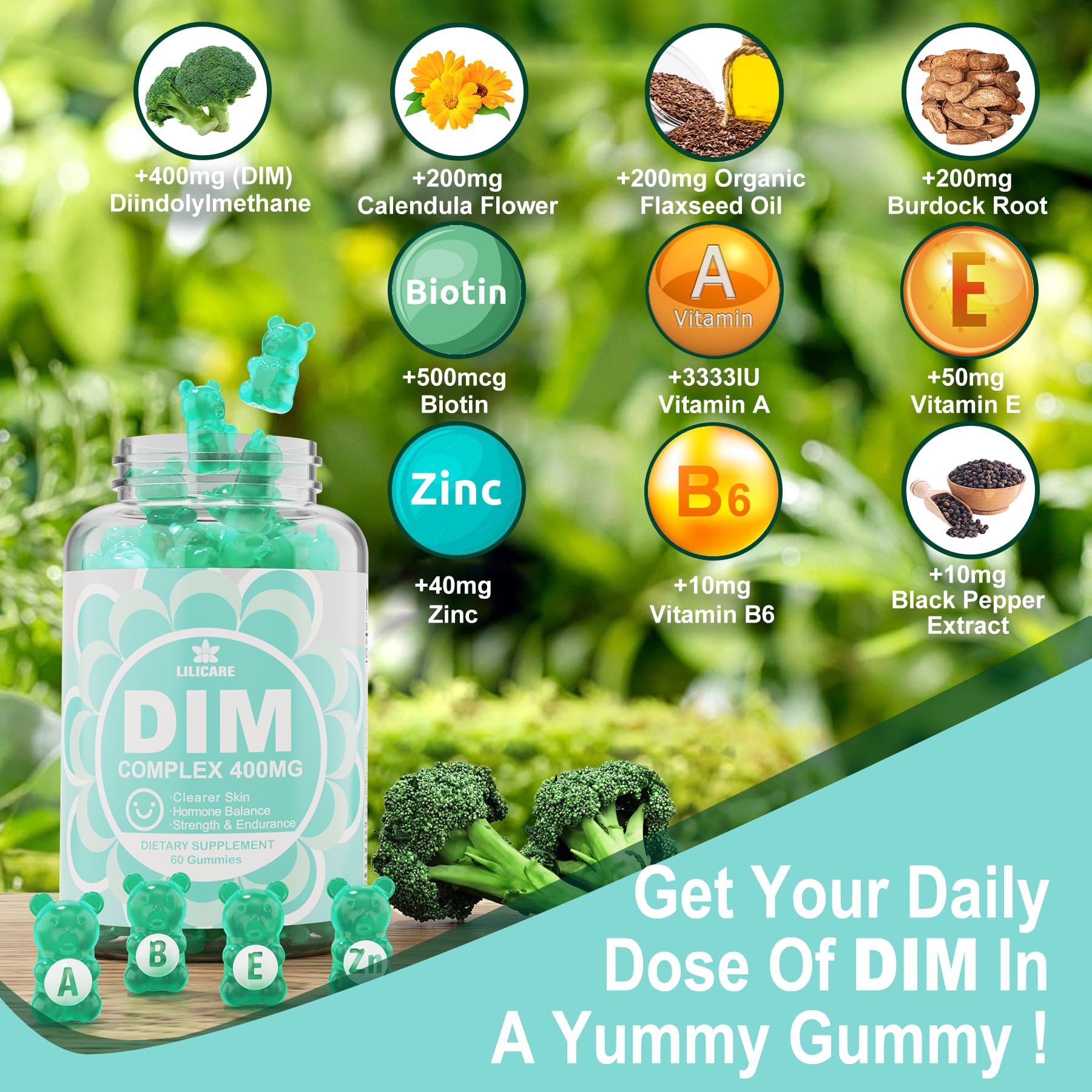 DIM Supplement Women 400mg, Estrogen Supplement for Women, Sugar Free DIM Gummies for Men & Women + Biotin, Flaxseed Oil, Burdock, Calendula, BioPerine for Hormone Balance, Menopause & Prostate 120Cts — Amazon image 4