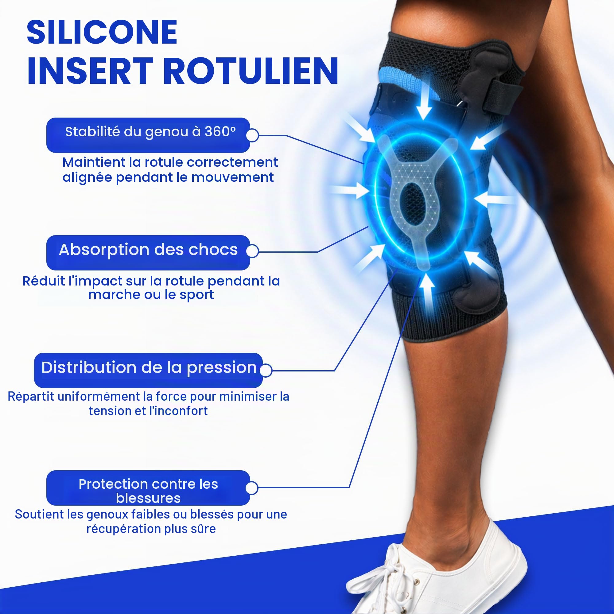 Thuasne Genouillère ligamentaire à renforcements latéraux Genu Dynastab® taille 4 (tour de genou 42-45 cm) maintient le genou