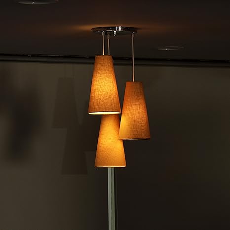 Craftter Cone Shape Silk Textured Light Brown Hanging Lamp(Pack of 3)