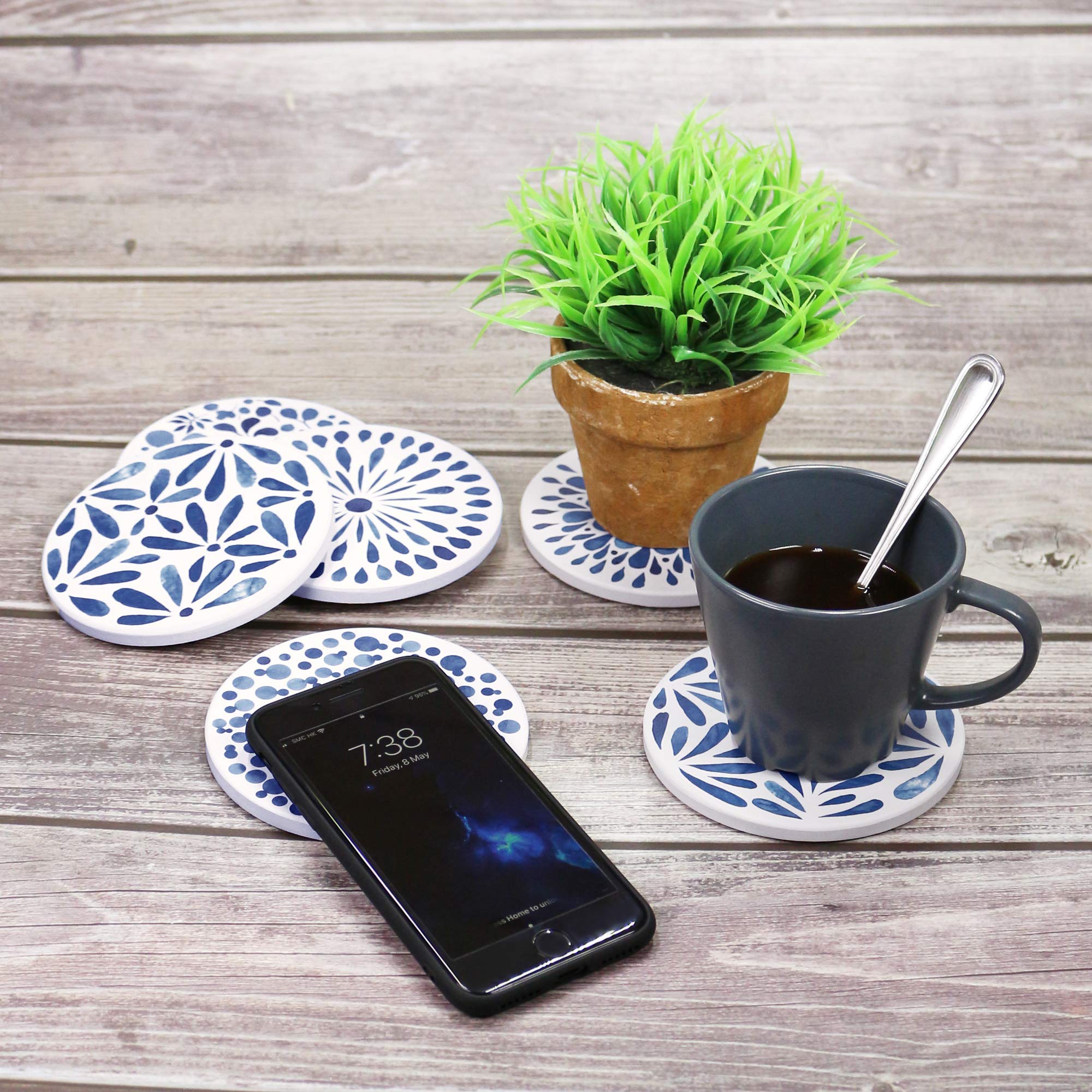 Sottobicchieri per bevande, set di 6 sottobicchieri assorbenti in ceramica con supporto in metallo per bicchieri, tazze, bar, caffè, casa, ufficio, feste