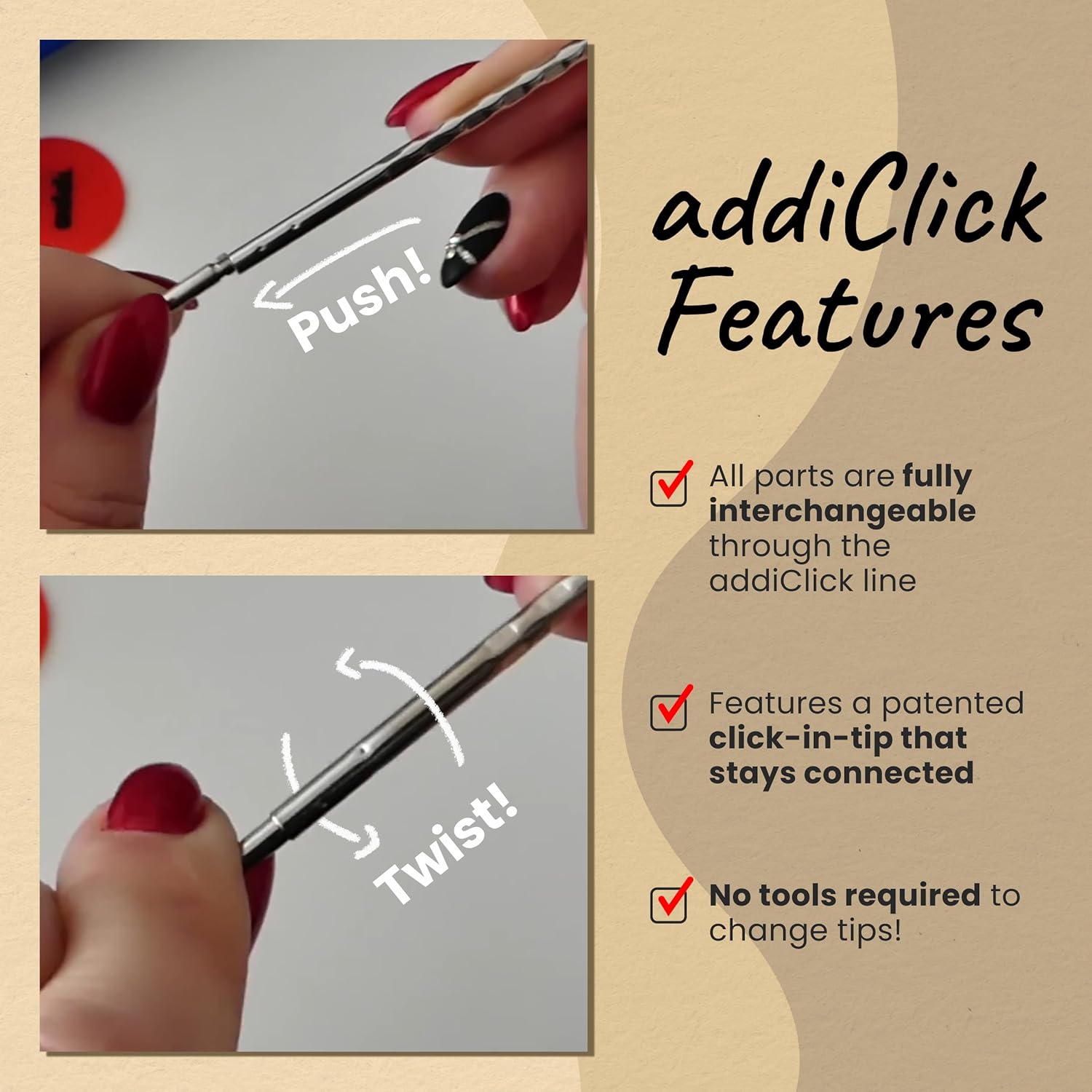 skacel by addi addiClick Interchangeable Knitting Needles Set, Circular Needle Kit with Short Rocket 2 (Squared) Plated Brass Tips and Nylon Cords