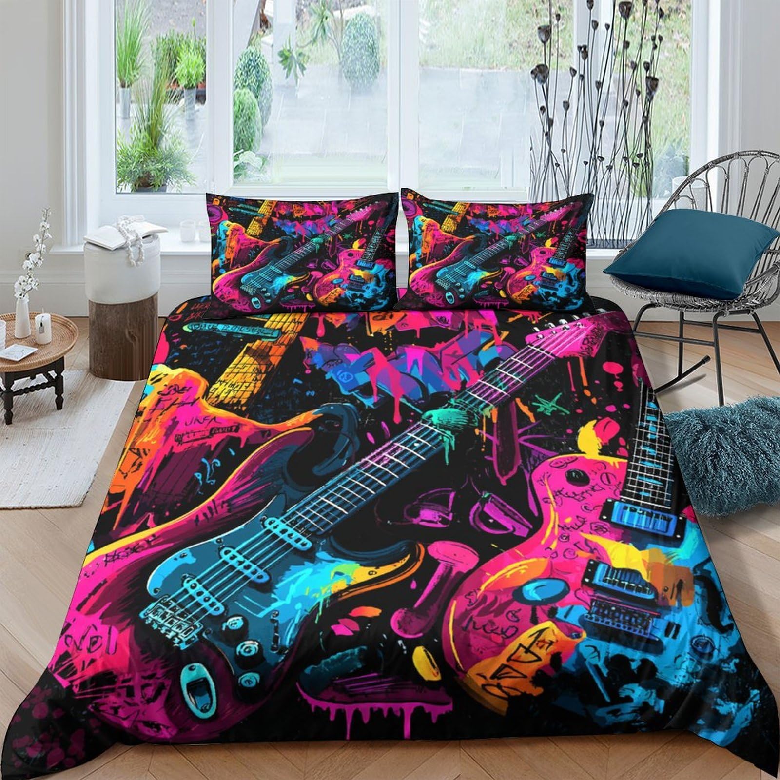 Ctjqhvkz Style-8 3D Printed Electric Guitar Fitted Sheet Microfiber Colorful Music Bed Cover For Bedroom Dorm Decor Protection Single（135X200cm）