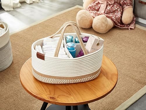 Miniatura 6 de DECOMOMO Cesta para pañales de bebé, organizador de pañales para cambiador, regalo para niñas y niños (espiral beige y blanco, extragrande)