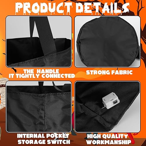 Miniatura 6 de Teling 6 unidades LED de Halloween cubo de calabaza truco o trato, cesta ligera multiusos reutilizable para suministros de Halloween favores (cara