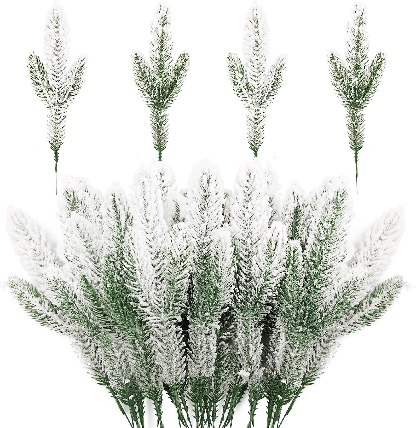 Pextian 20PCS Snowy Artificial Pine Branches, 25cm Christmas Tree