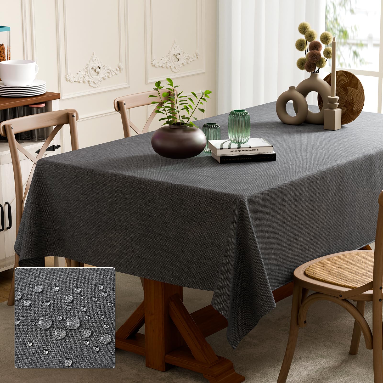 Nappe en lin anti-tache rectangulaire : protégez votre table avec style en gris foncé