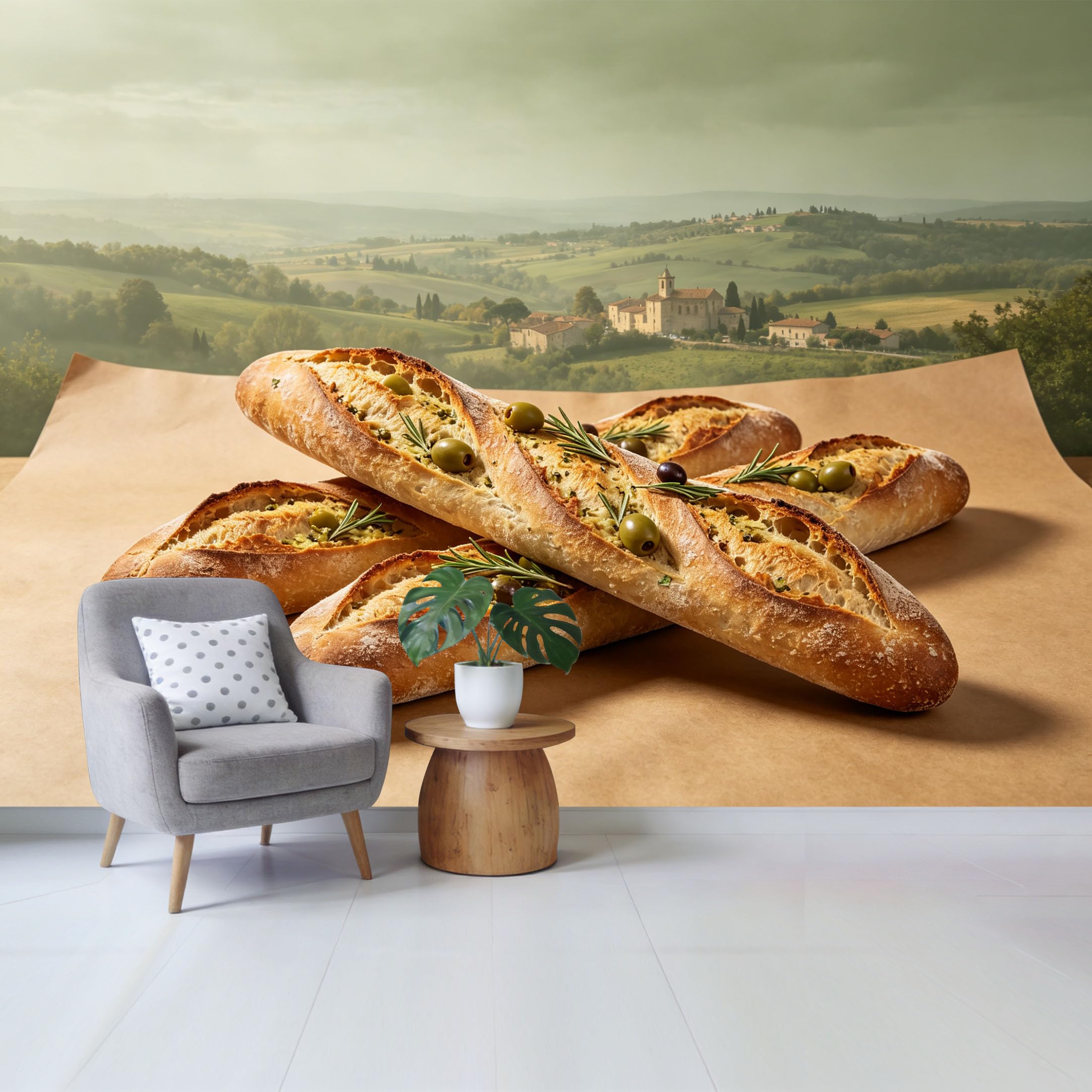 Qzlithotic Yq2605250451 Custom Size Wall Mural Mediterranean Fresh Olive Bread Rustic Tuscan Landscape Selfadhesive Wall Fabric Removable Wallpaper For Home Office Decor