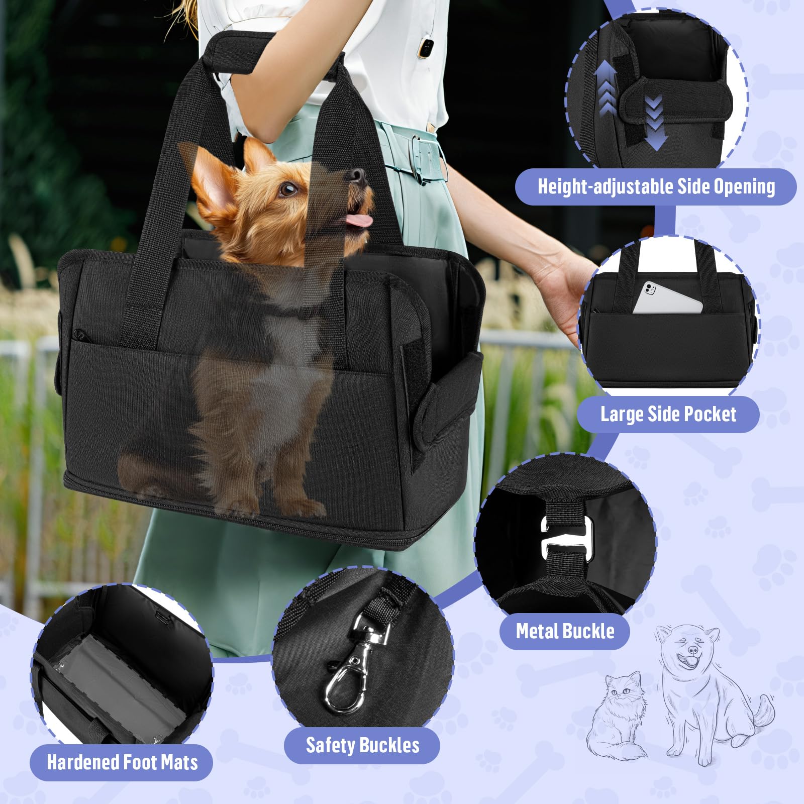 Bolso de Transporte para Perros y Gatos 6kg Plegable - Ajustable en Altura Oxford Impermeable Gran Capacidad para Mascotas Pequeñas 40*26*20CM