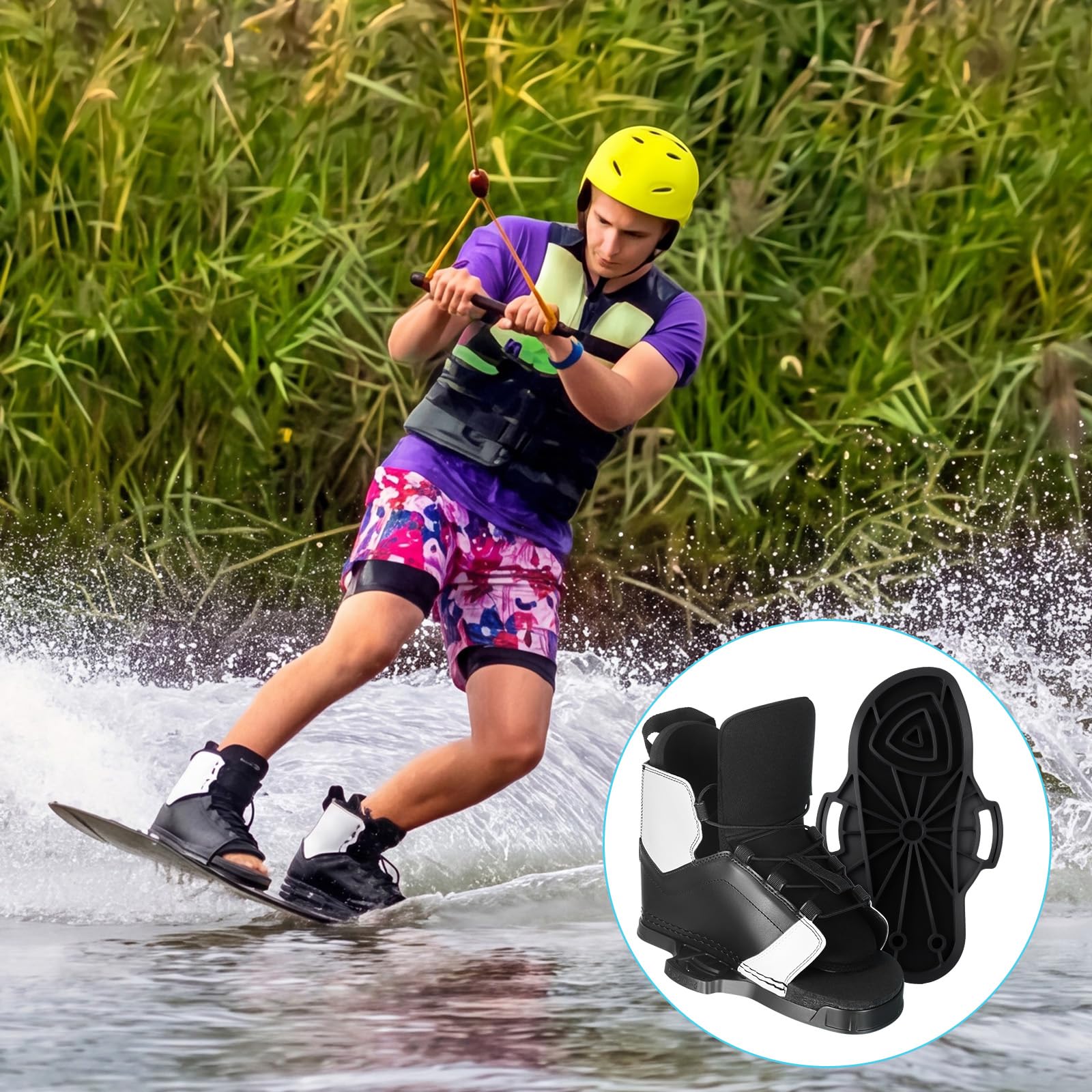 Weysat Universelle Wakeboard-Bindungen für Herren 42-46 / Damen 44-46, verstellbare Wakeboard-Stiefel, EVA-Komfortfutter und Knöchelstütze, einfacher Einstieg, offenes Zehen-Design, passend für die