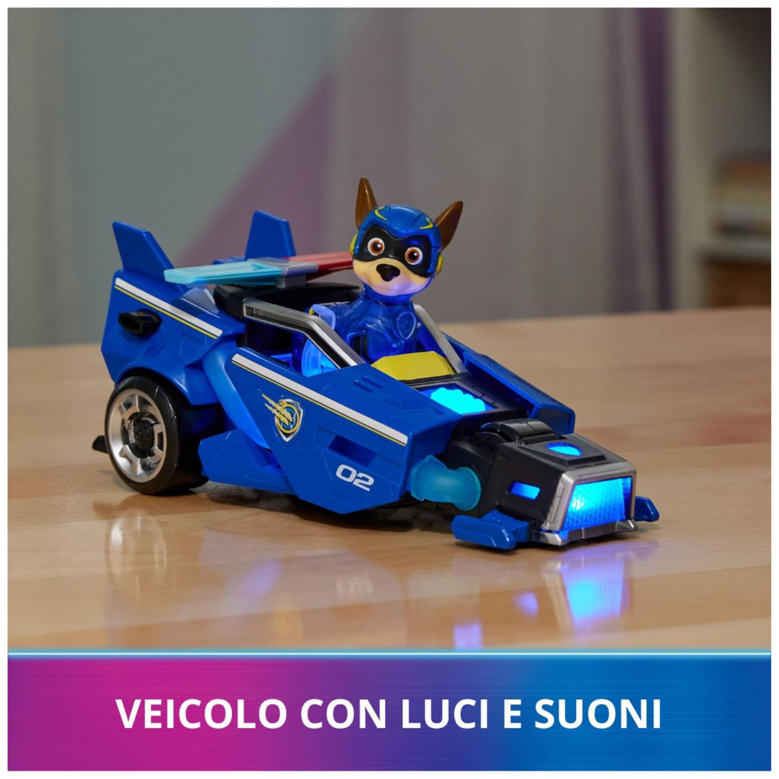 Paw Patrol, Veicolo della Polizia di Chase Tematizzato Il Super Film, con Luci e Suoni, Giochi per Bambini e Bambine, 3+ Anni