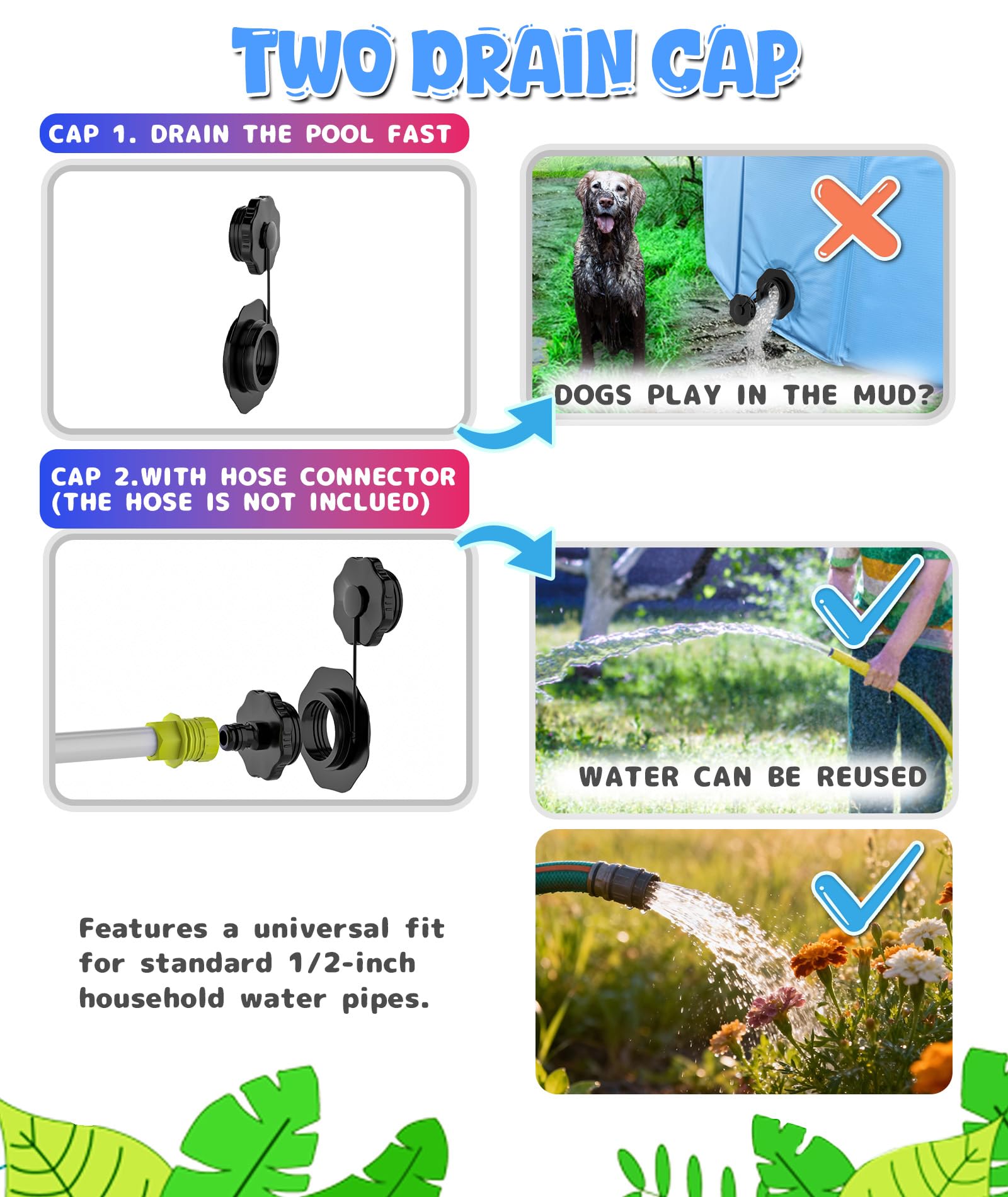 Large Foldable Dog Pool 75”x16”, EPN Heavy Duty Hard PVC Collapsible Dog Pool for Large Dogs and Kids, Leakproof Non-Slip Pet Wading & Bathing Tub with Drain, for Indoor & Outdoor Use - image 6