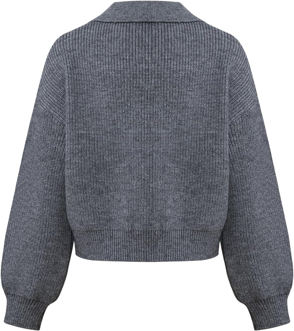 Women's Lapel Collar V Neck Long Sleeve Solid Knit Pullover Sweater Casual Loose Jumper Top