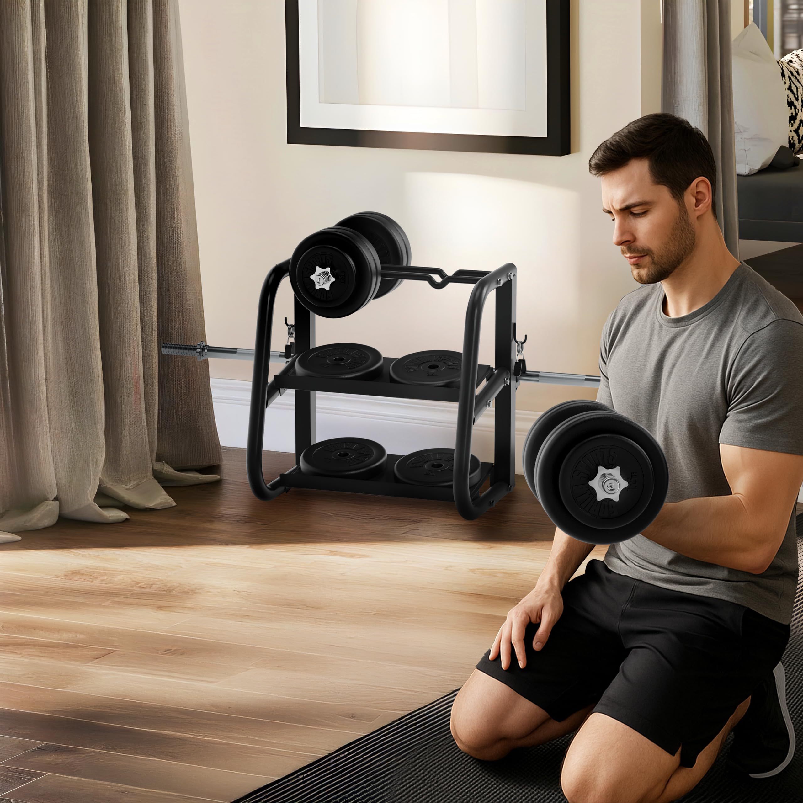 GORILLA SPORTS® Hantelständer - Multifunktional, 52x68,5x62 cm, Stahl, bis 300 kg Belastbar, Schwarz - Hantelablage, Kurzhantel, Langhantel Ablage, Kettlebell Ständer, Gewichtsständer
