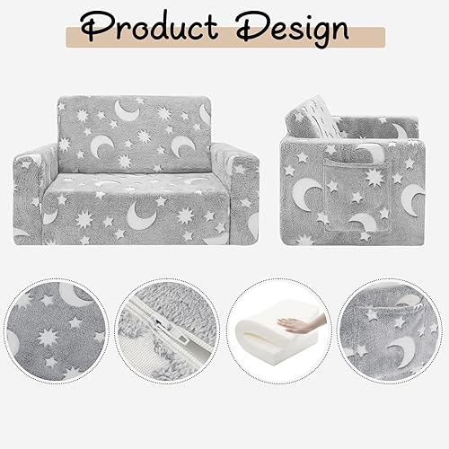 Miniatura 5 de SLIGUY Sofá para niños, sofá plegable para niños, sofá convertible para niños pequeños, sofá extraíble que brilla en la oscuridad, sofá para niños y