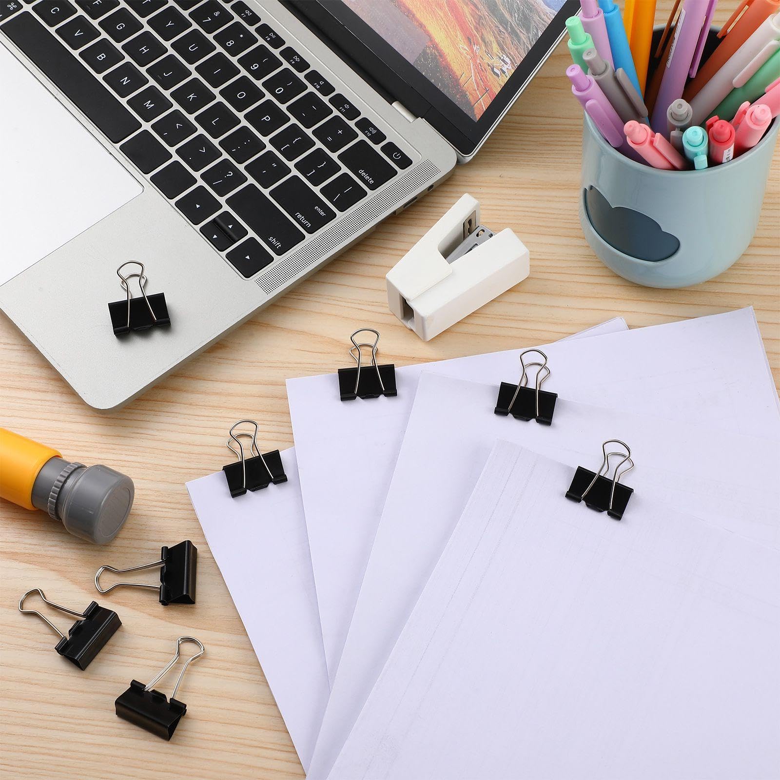 Jetec 500 Stück 2,5 cm schwarze Binderklammern, mittlere Büroklammern, Metall-Büroklammern für Lehrer, Studenten, Klassenzimmer, Büro, Schule, Bürobedarf