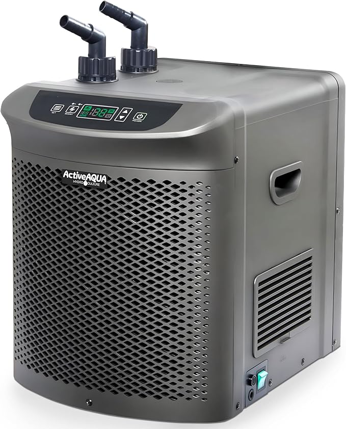 Active Aqua Hydroponic Water Chiller w/ Boost Function, 0.25 HP - Adjustable Cooling System for 40-92 Gallon Reservoirs, Pure Titanium Evaporator Cooler for Aquaponics, Cold Plunge Baths & Aquariums