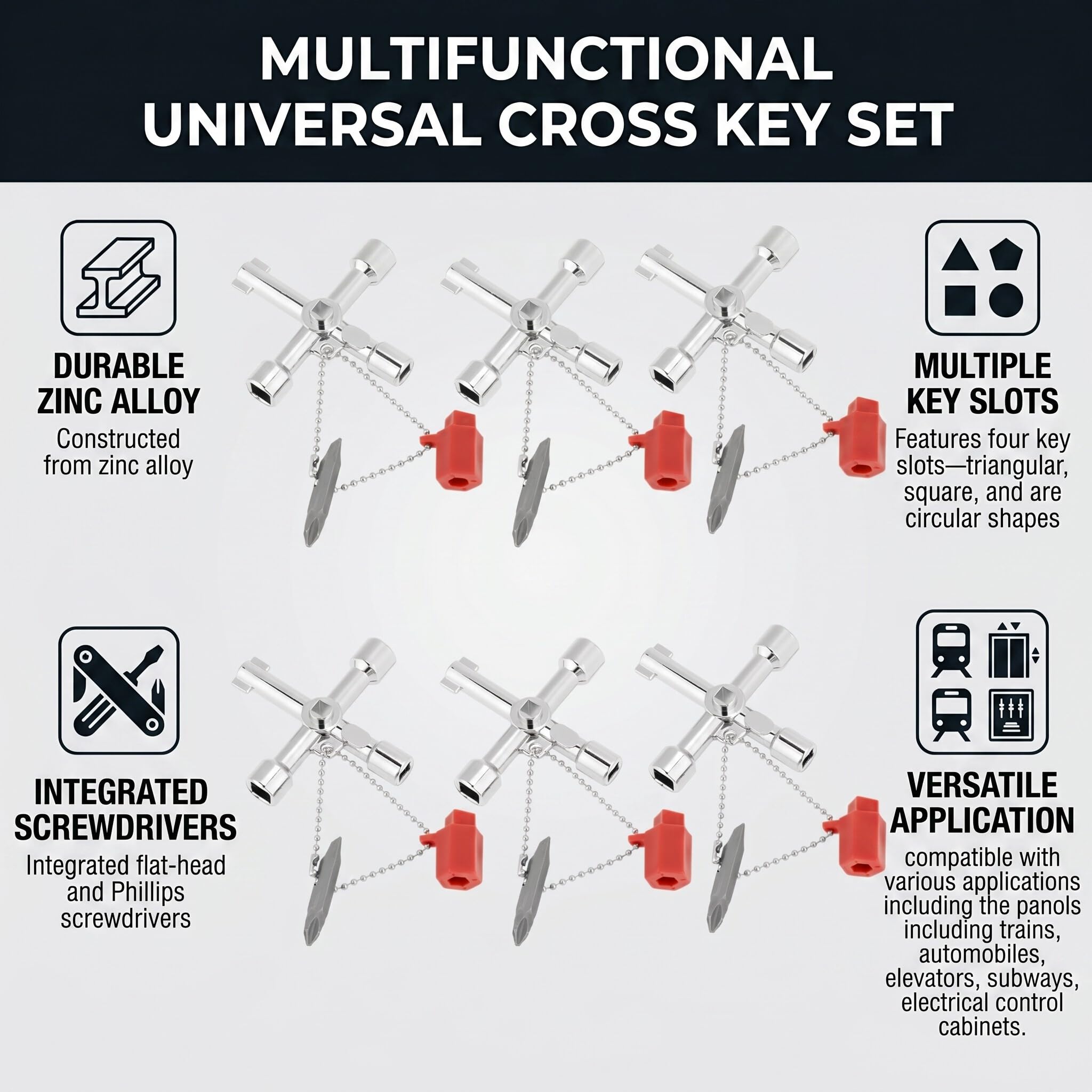 10PCS 5-in-1 Multifunctional Cross Key Set, Zinc Alloy Control
