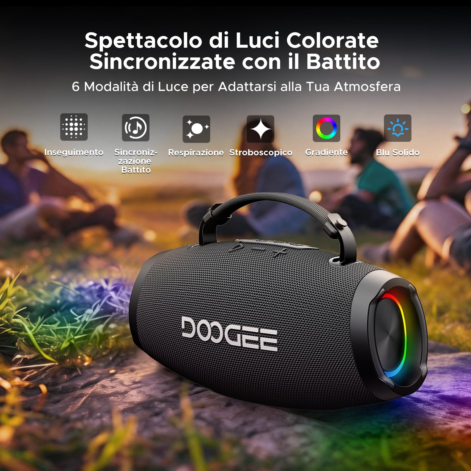 Cassa Portatile Potente 100W Picco,80W RMS,Speaker Wireless IPX5,15 Ore Autonomia,TWS Stereo,Bassi Profondi,RGB,Power Bank,USB TF AUX (BLACK)