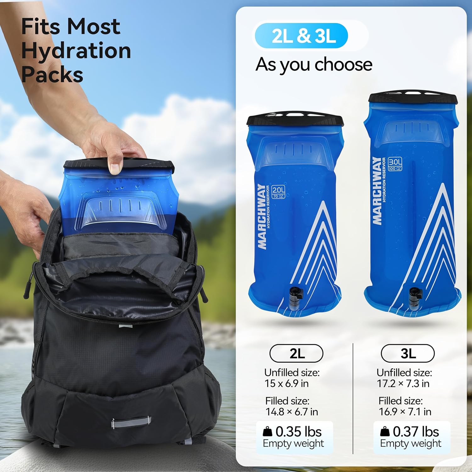 MARCHWAY Lightweight TPU Hydration Bladder 2L/3L for Hydration Packs, Slide-Seal Wide Mouth Water Reservoir Bag with Carry Handle for Hiking, Cycling, Running, Camping, Travel - Image 5