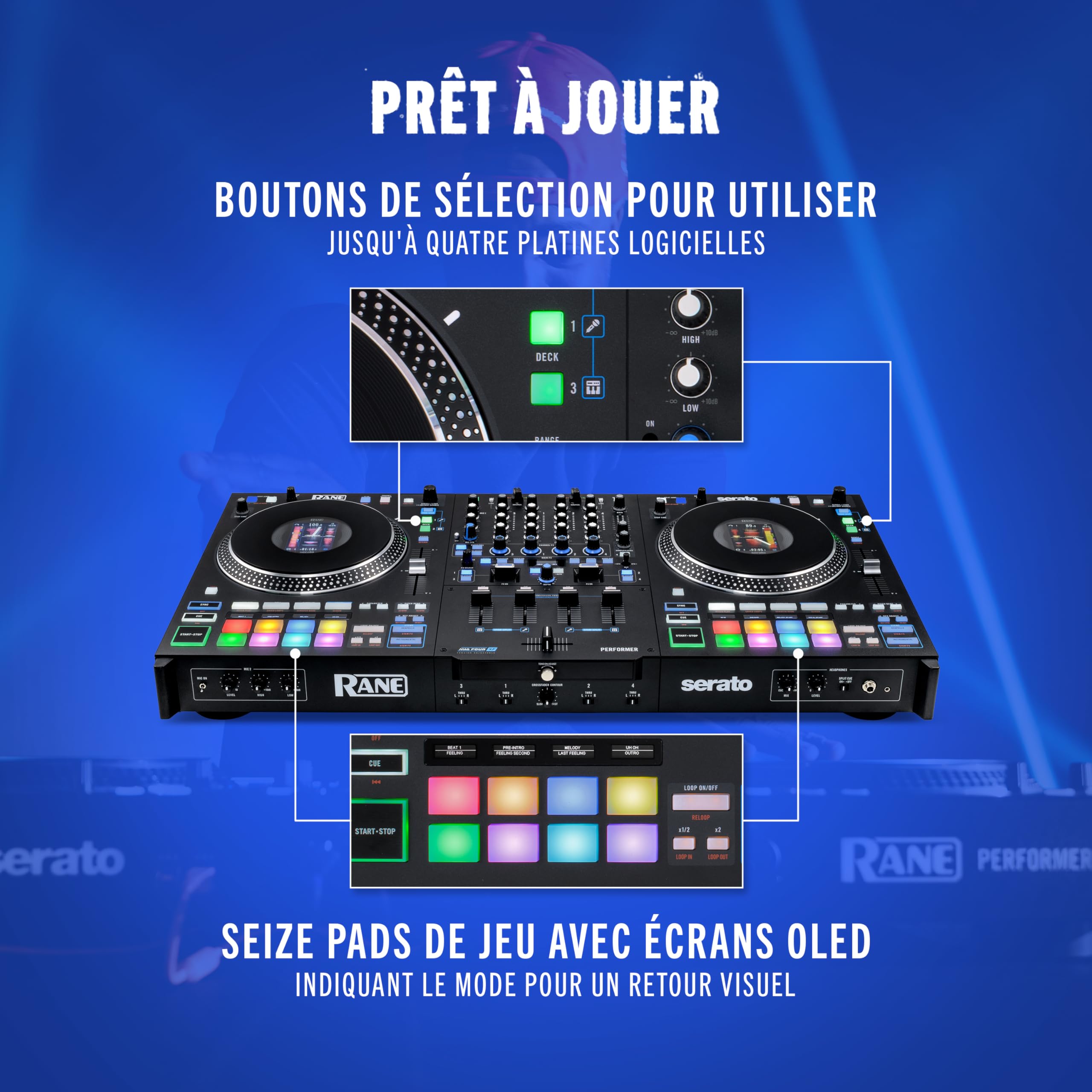 RANE PERFORMER Contrоleur DJ Motorisé Quatre Canaux - Plateaux 7" à Ecrans, Faders Precision Feel, Stem Split, Effets Complexes, Serato DJ Pro