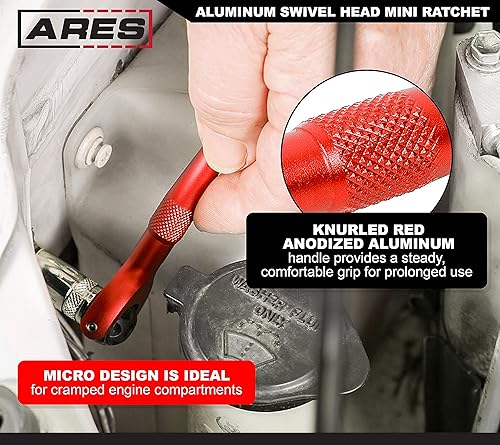 Miniatura 3 de ARES 42108  Trinquete de cabeza giratoria de 90 dientes rojo de 14 de pulgada  Giratorio de 250 grados con bola de retención para retención de