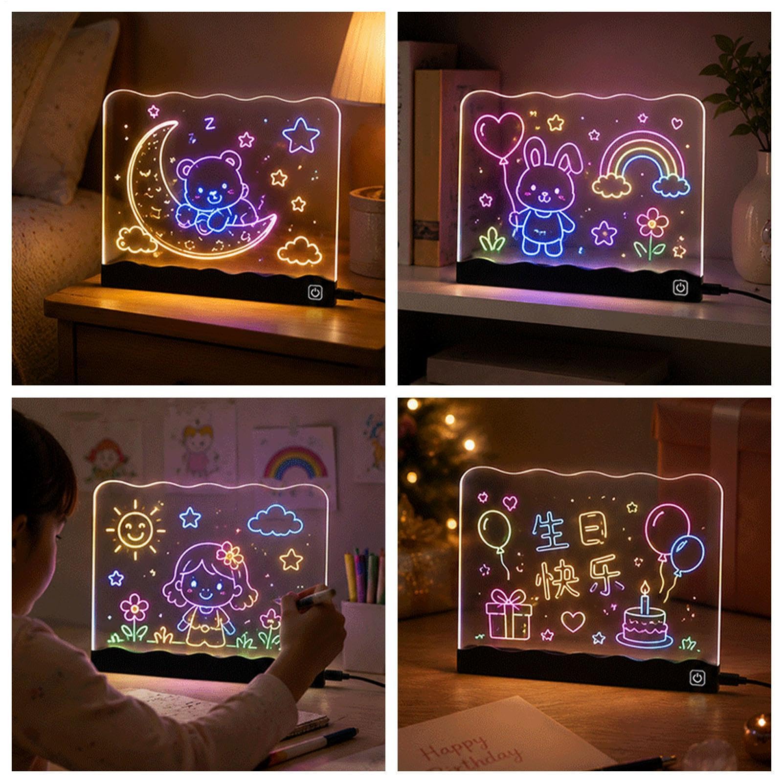 Tablero de dibujo LED recargable con rotuladores