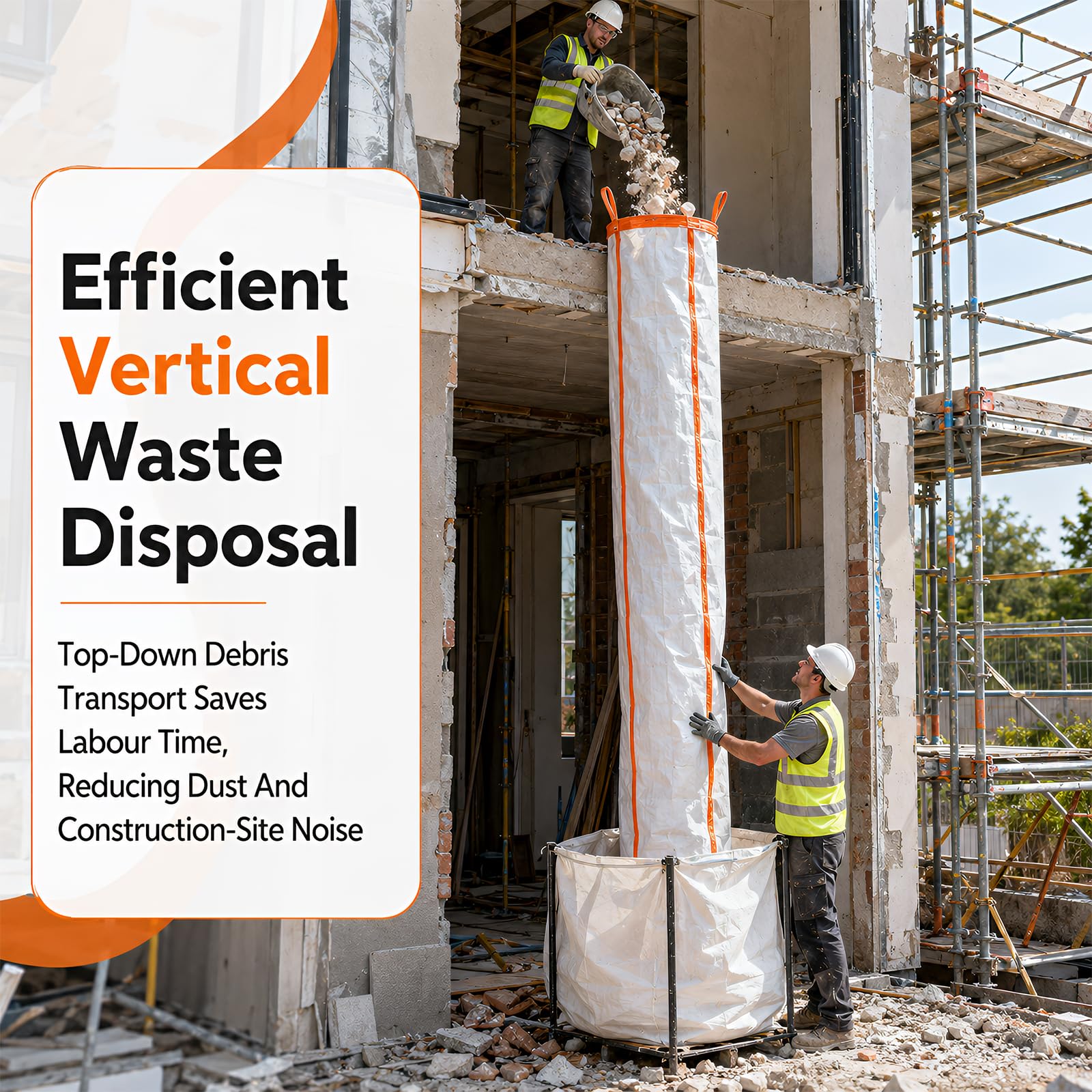 Canal de Residuos de Obra 3 Unidades 3m Polipropileno Resistente, Tubo de Escombros Apilable Plegable para Reforma y Demolición, Kit Completo con Correas y Bridas