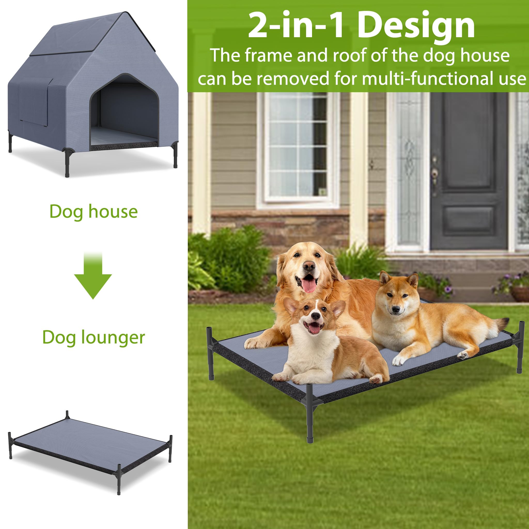 NAIZY Niche 2 en 1 pour chien - Taille L - 130 x 84 x 104 cm - Panier pour chien en tissu Oxford et maille respirante avec toit - Niche pour chien et chat - Abri pour animaux de compagnie