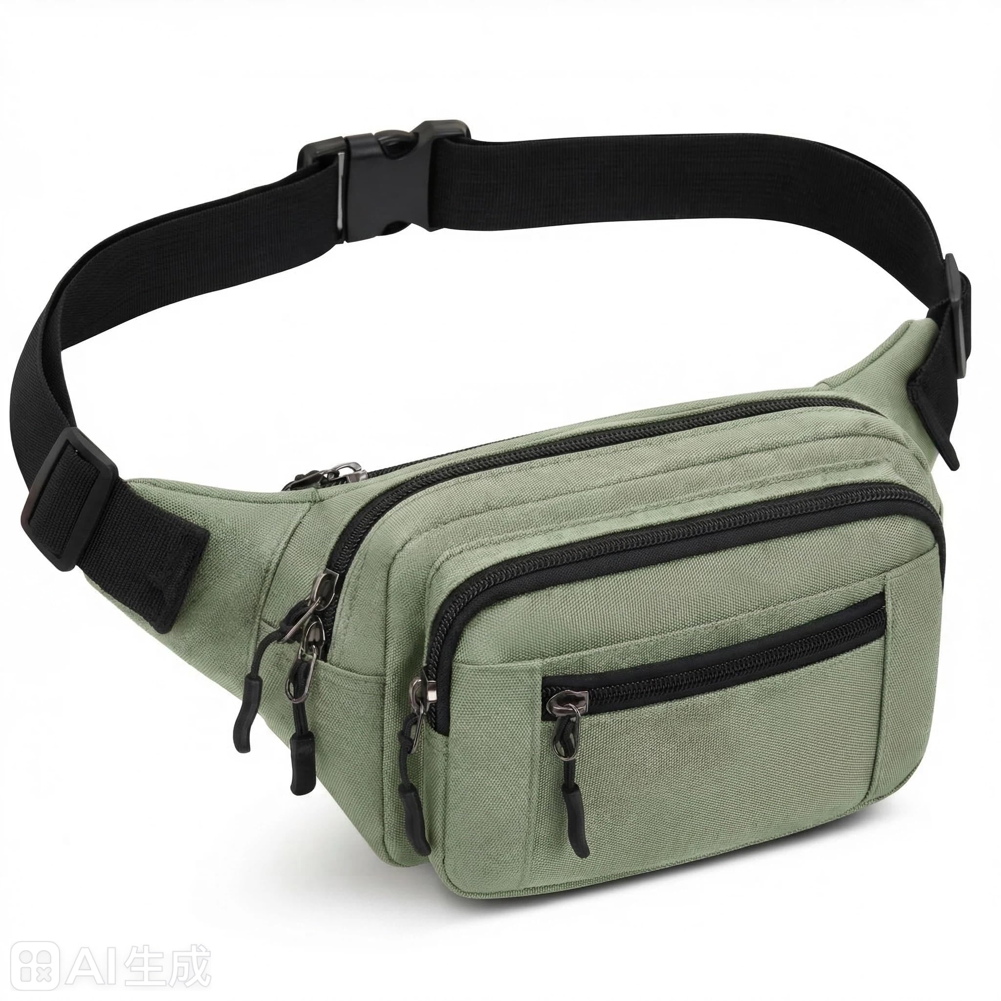 Bumbag Waist Bag Women Ladies Men Waterproof Running Fanny Pack Adjustable Bum Bag with Multi Pockets for Travel Hiking Dog Walking Cycling Camping (Green)