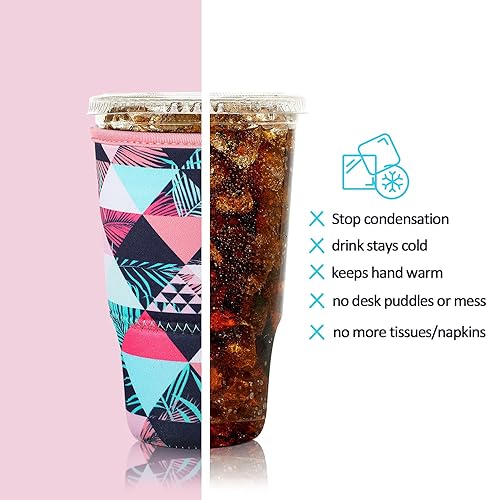 Vista 53 de Patelai Funda aislante reutilizable para café helado, 4 piezas, para bebidas frías, bebidas y soporte para la mayoría de los cafés