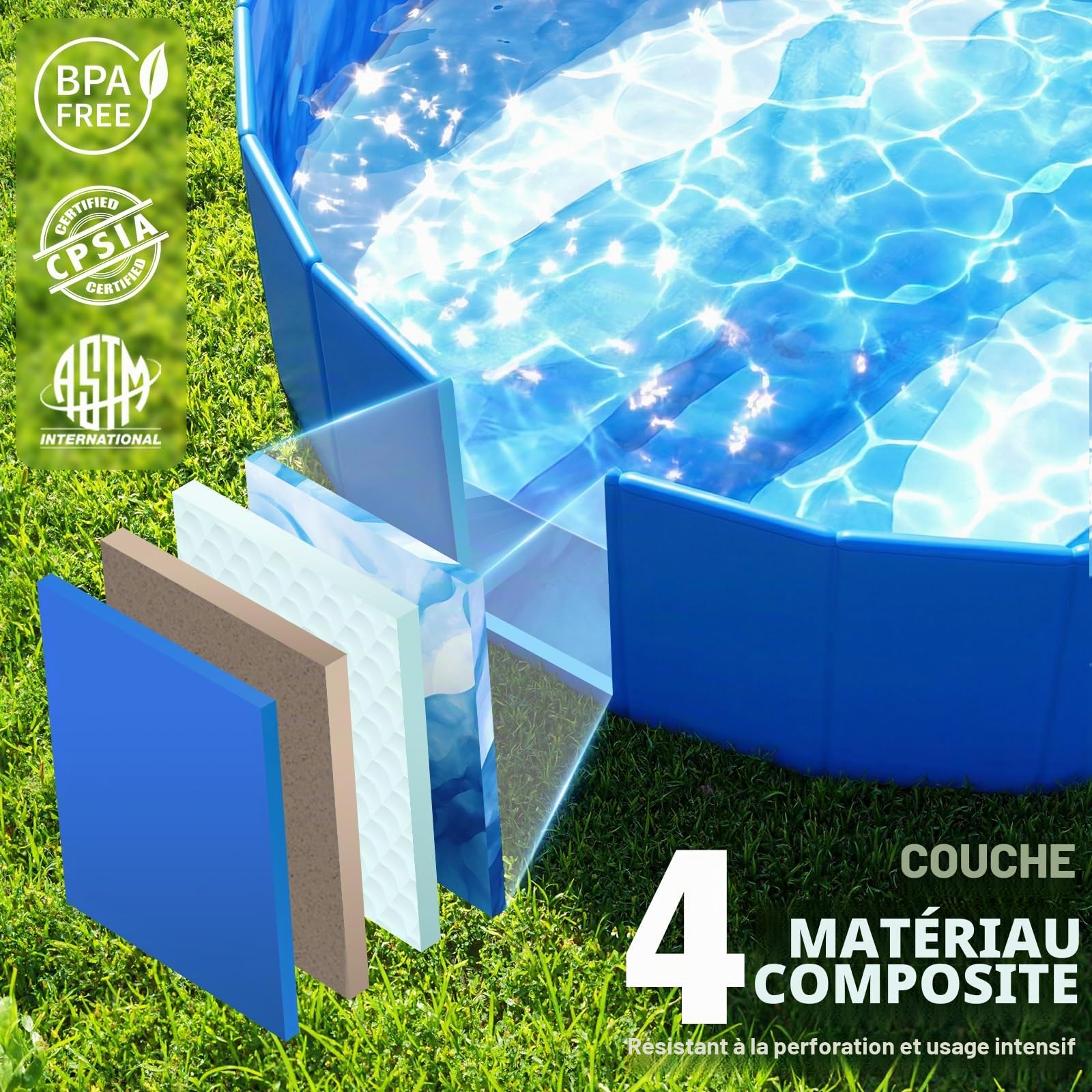 KingSom Piscine pour Chiens, Piscine Pliable Épaissi pour Grands et Petits Chiens, Baignoire Portable pour Chien, Piscine Enfant Antidérapant, Baignoire Extérieure Intérieure avec Bonde, 122 x 31 cm