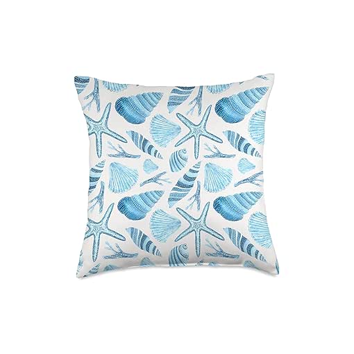 Beachy Coastal Granddaughter Style Prints Trendy Coastal Granddaughter Aesthetic Preppy Shells Ocean Throw Pillow, 18x18, Multicolor