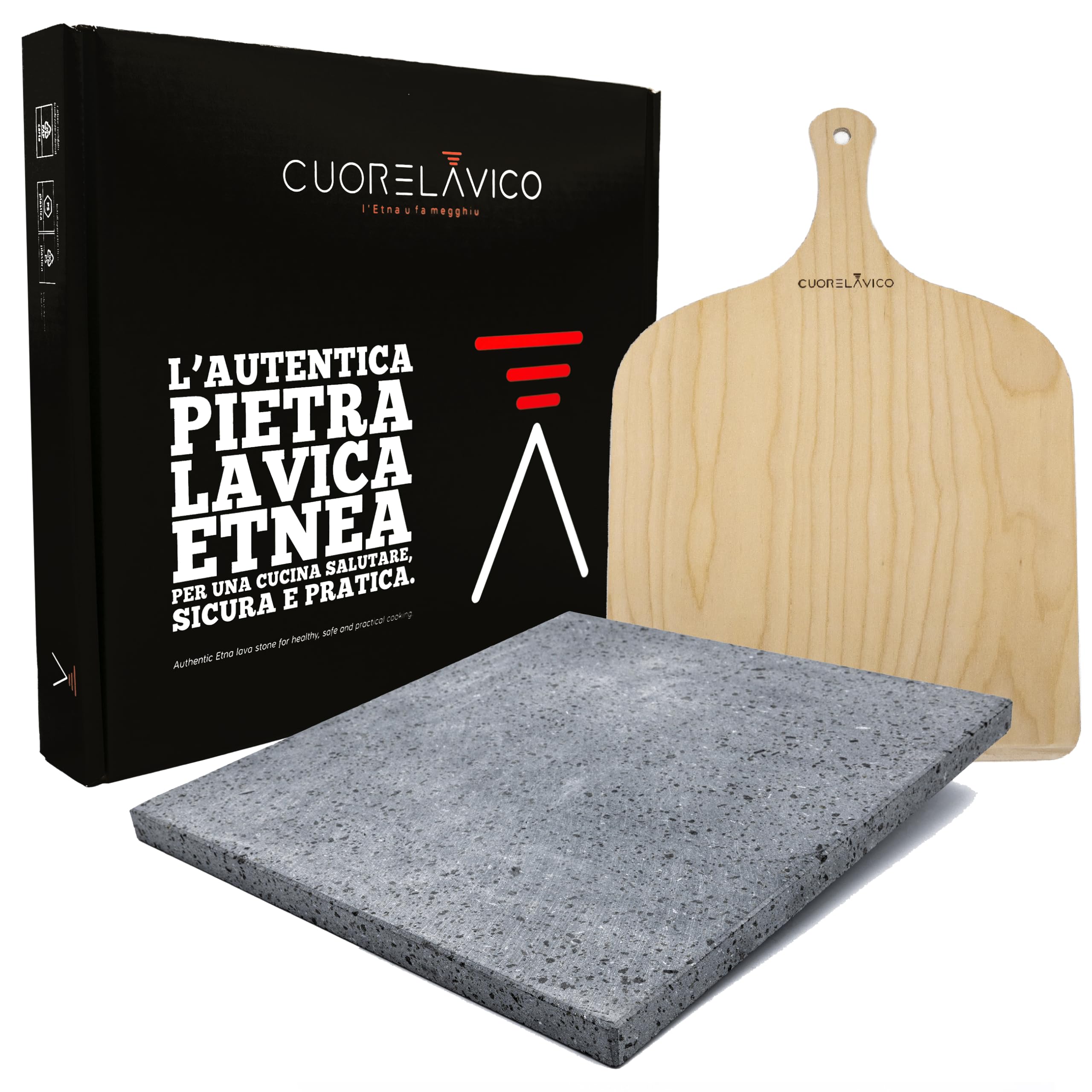 Etna Lava Stone Pizza Stone Kit - Dark Grey Rectangular 39 x 35 x 2 cm - Non-Stick, Always Hot - Made in Italy Idea 2024