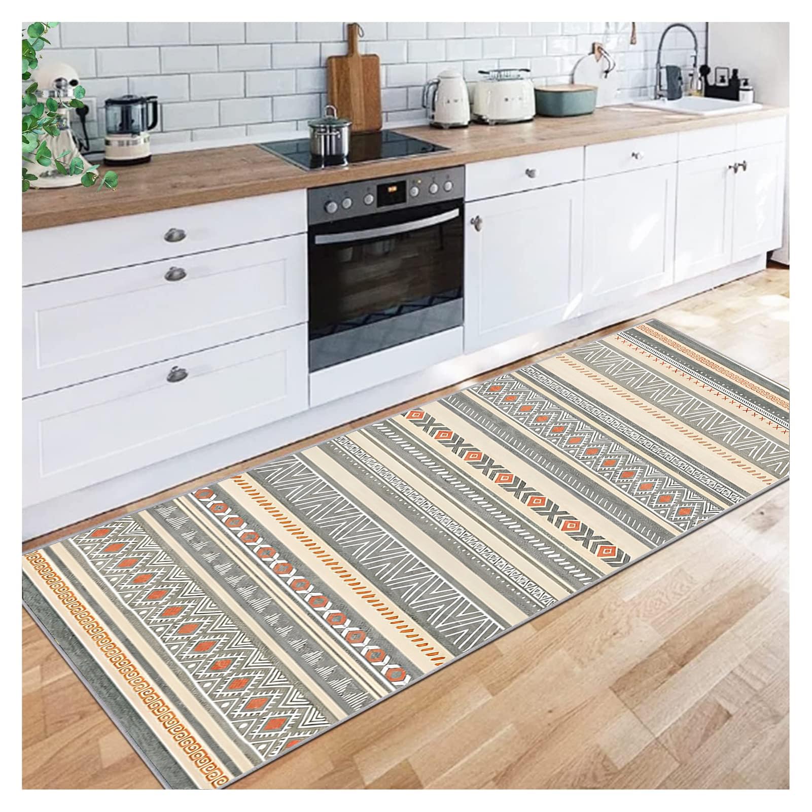 Siunwdiy Beige Gray Runner Rugs for Hallway Non Slip Moroccan Kitchen Runners Rug Washable Hallway Runner Low Pile Carpet Runners 140X420CM for Kitchen Hallway Laundry Room, — image 1