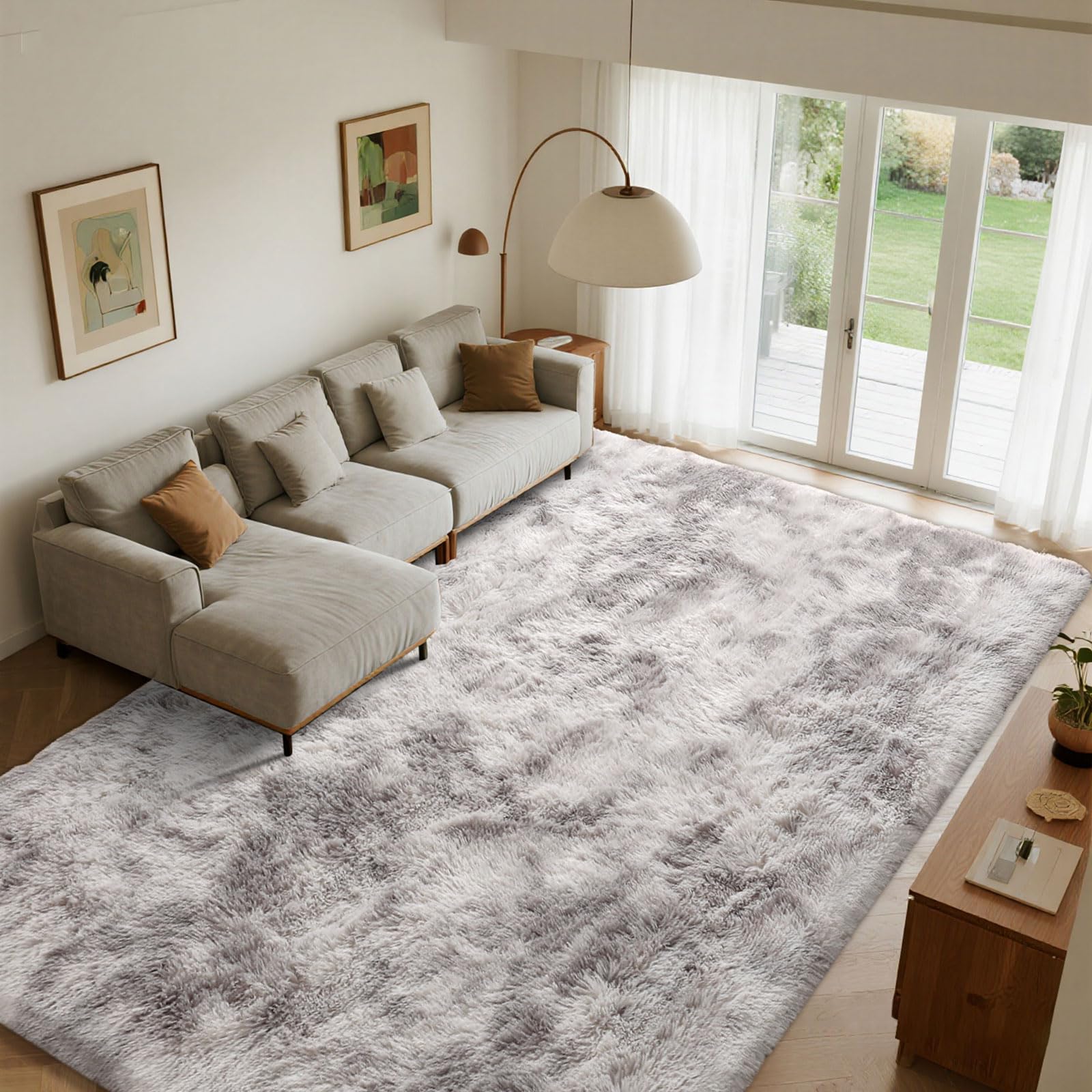 Cinknots Rugs Living Room Fluffy Rug for Bedroom,Baby Nursery&Dorm,Soft Non-slip Large Modern Indoor Shaggy Carpet(Grey White,200 x 250 cm) โ image 1