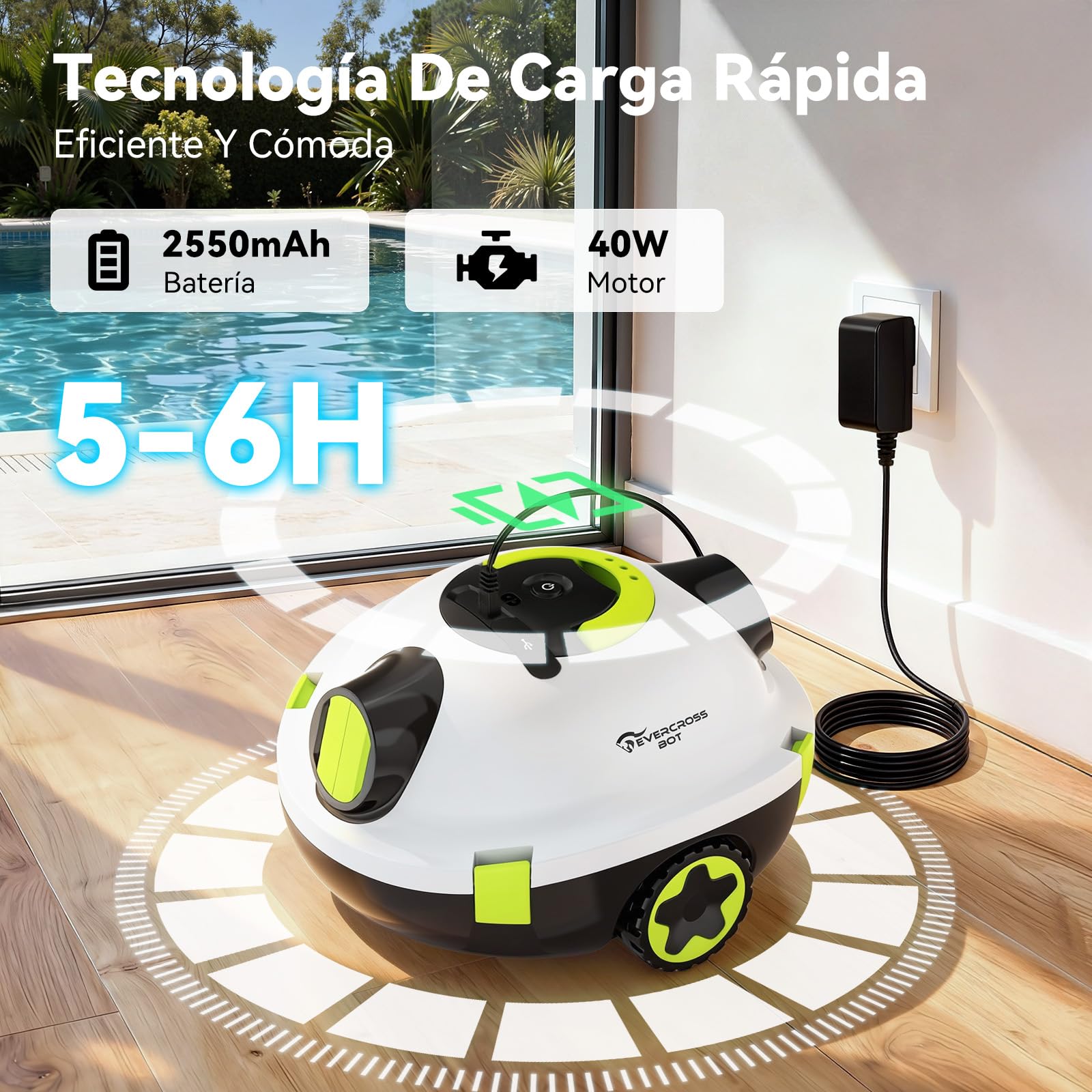 Y10 Robot Limpiafondos Piscina, Robot de Piscina Sin Cable, 100 Min de Limpieza del Suelo, Robots de Piscina para Piscinas de hasta 120㎡, Estacionamiento Automático, Filtro180μm (Blanco) — view 6