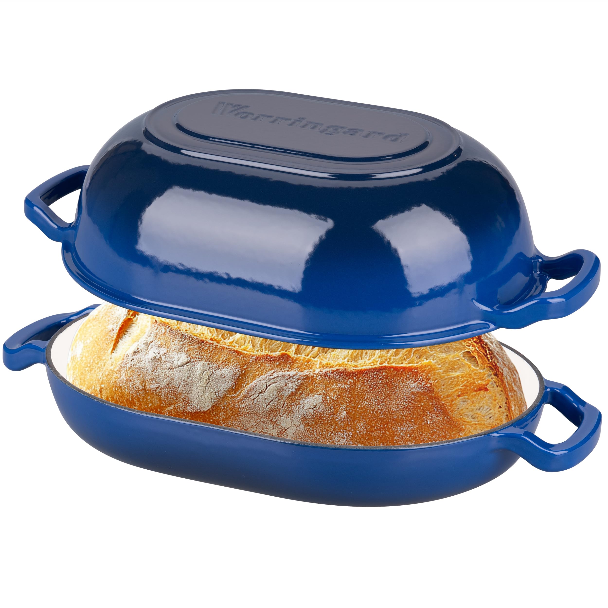 VORRINGARD Enameled Cast Iron Sourdough Bread Oven, Dutch Oven, Loaf Cast Iron Bread Pan for Homemade Bread Baking, Meatloaf Pan with Lid, 7QT, Blue