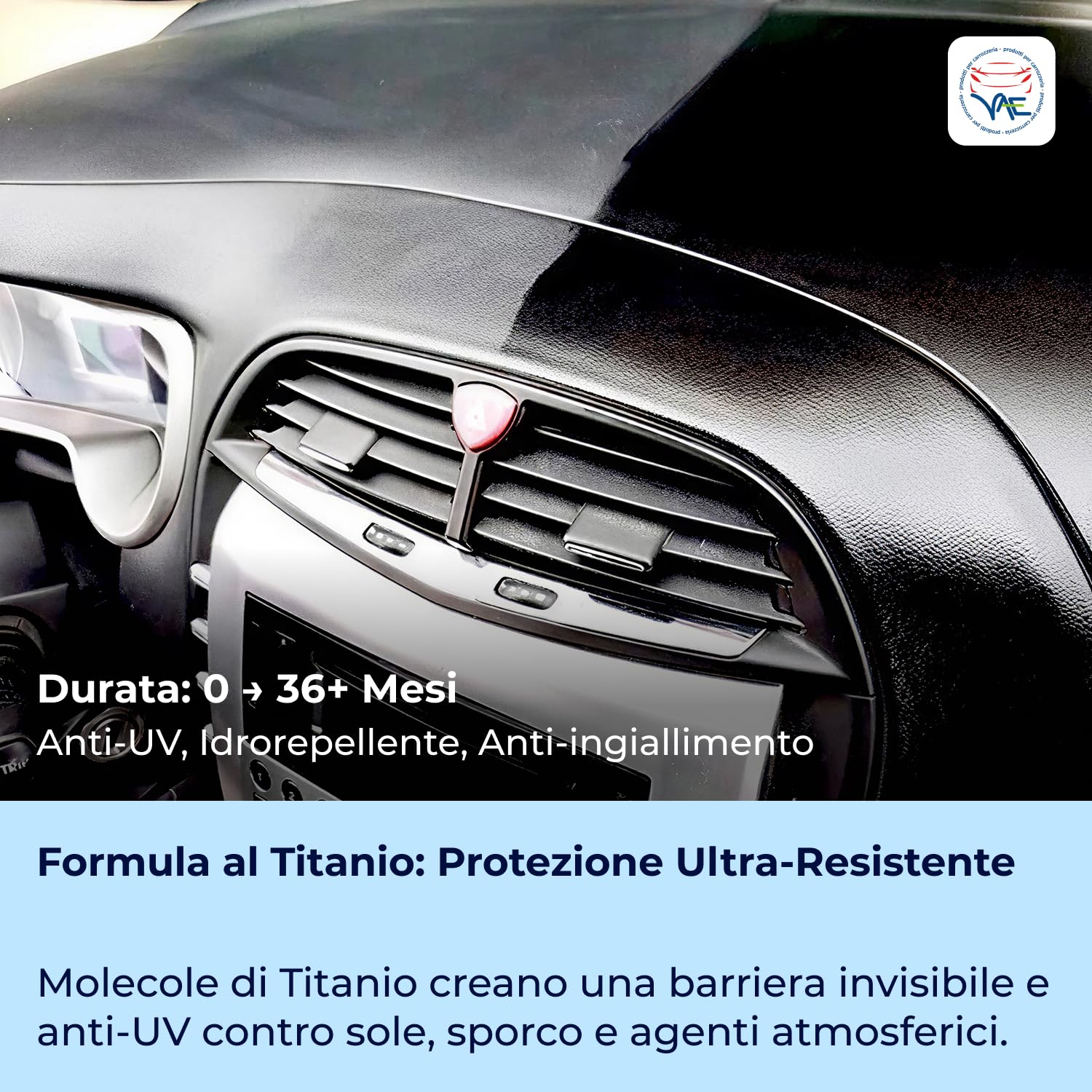 VAE Protection Titanium Rinnova Plastiche Auto - Protettivo Rigenerante 20 gr con Panno e Spugna, Formula Professionale al Titanio a Lunga Durata, Rigenera, Ripristina e Protegge con Effetto Anti-UV