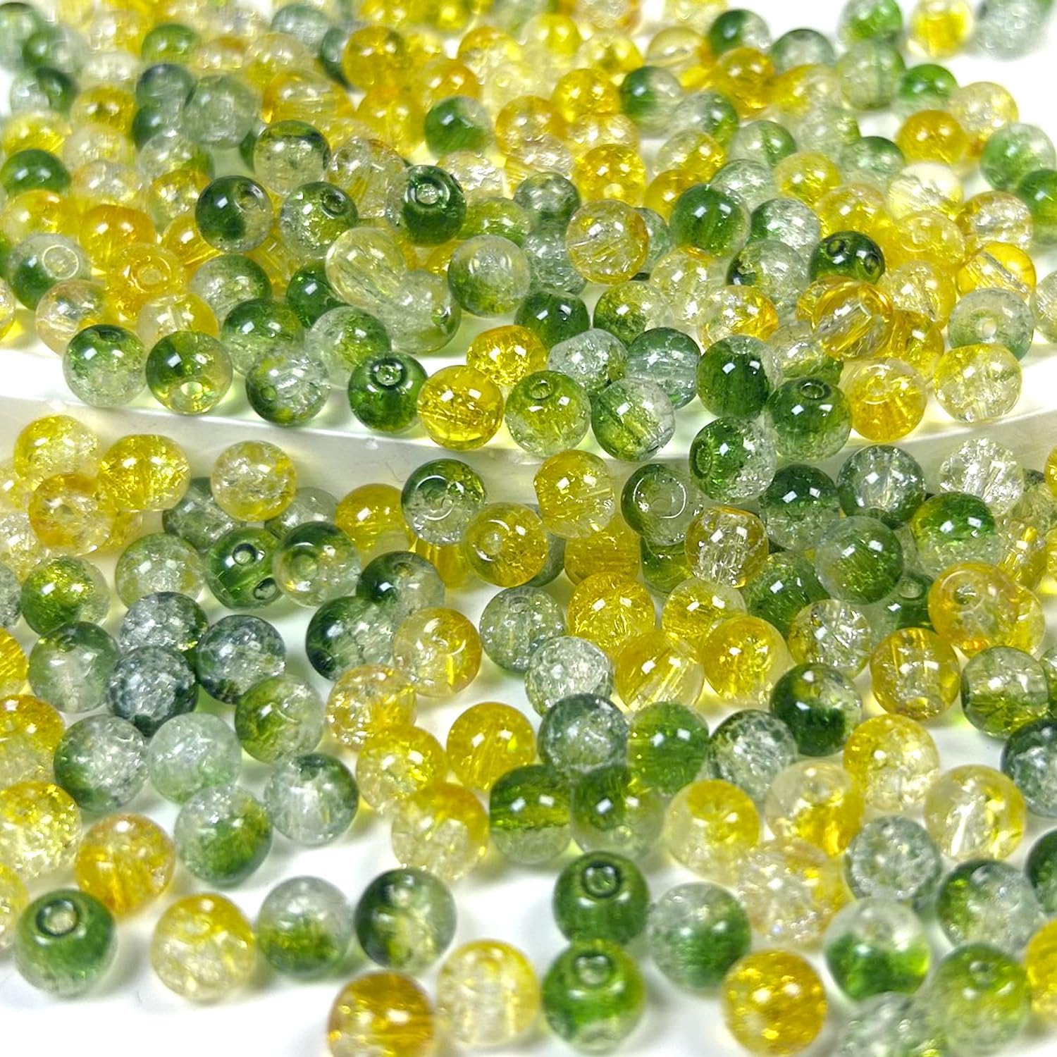 300pcs Crackle Glass Beads, 6mm Green and Yellow Crystal Round Beads for Jewelry Making, Loose Bulk Crafts Bead for Earrings Necklaces Bracelets - Image 2