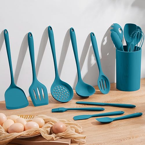 Miniatura 7 de Homikit Juego de utensilios de cocina de silicona, 15 piezas antiadherentes y resistentes al calor, juego de espátulas con soporte, accesorios de