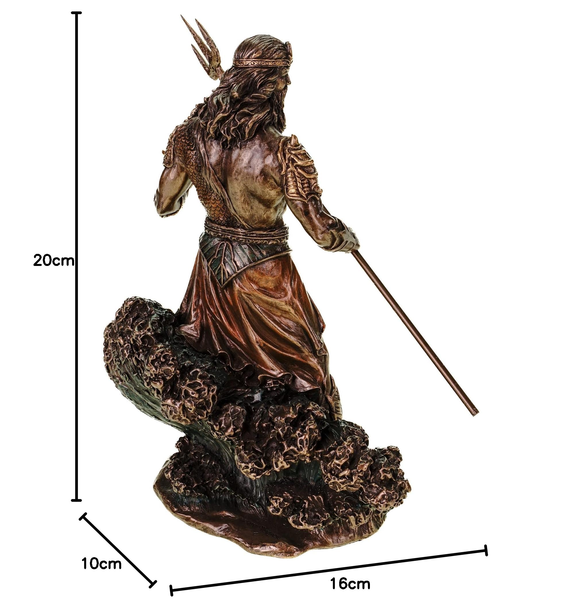 Veronese figurka boga morza Posejdon z trójzębem na fali, statuetka morza, bogowie, Neptun, brązowana