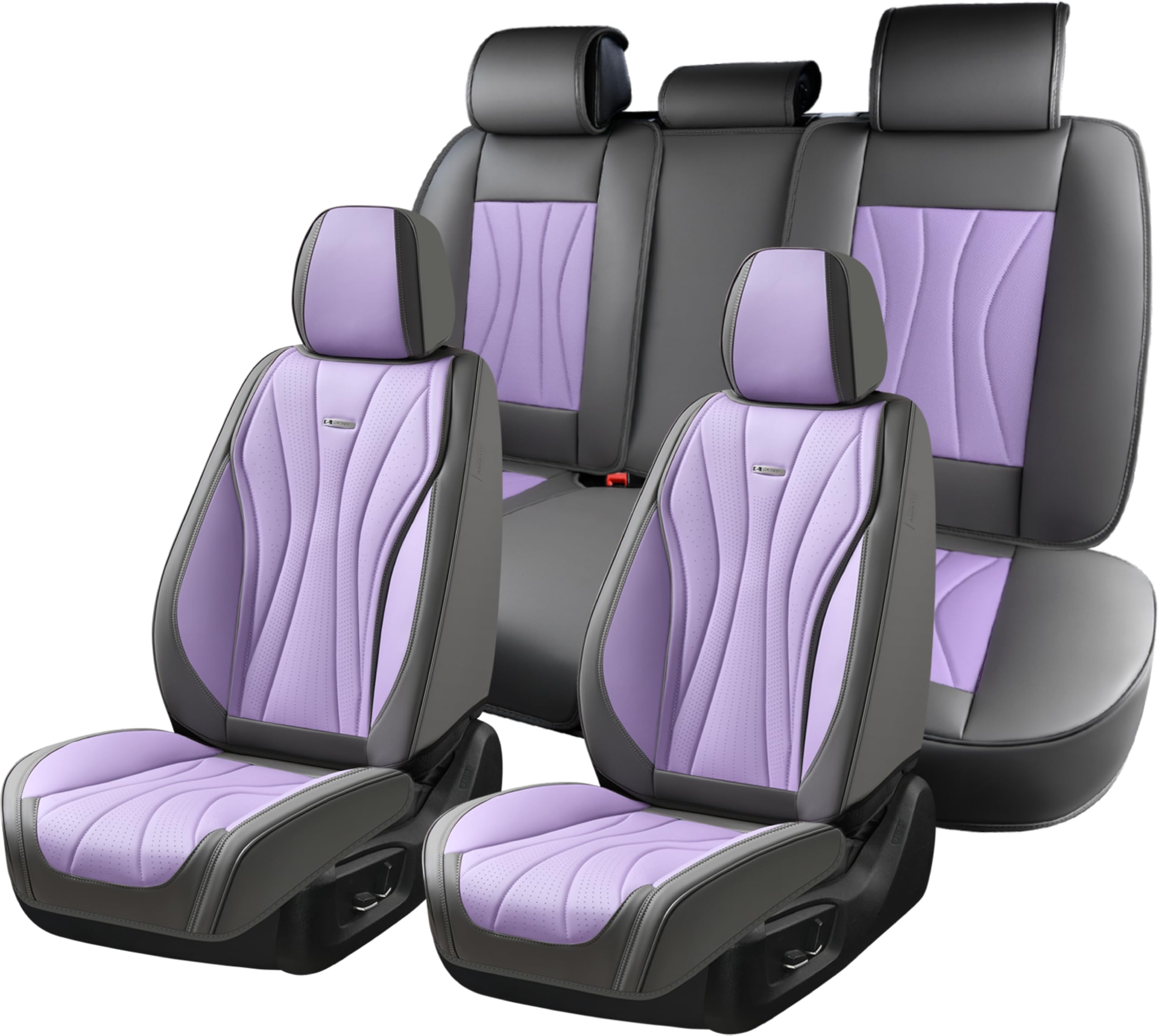 Coverado Seat Covers Full Set, Leather Car Seat Covers, Waterproof Seat Covers for Cars, Front and Back Seat Covers, Car Seat Protectors Car Seat Cushions Universal Fit for Most Cars, Gray&amp;Purple