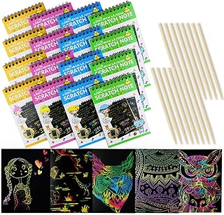 16Pack Rainbow Scratch & Sketch Note Pads, Rainbow Scratch Mini Notes with Stylus Scratch Paper 10 Pages, Drawing Notepads Small Size.(Four Colours, with Four Stylus)