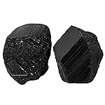 Amazing Gemstone Genuine Black Tourmaline Crystals Stone Raw Protection for Healing, Natural Rocks for Tumbling - Turmalina Negra Original (2 Pieces)