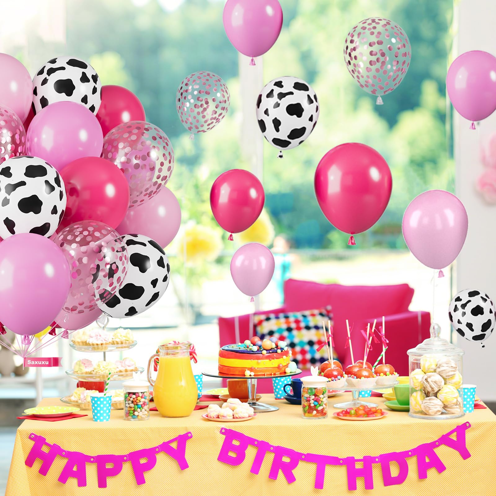 Różowe balony w kształcie krowy, 30 cm, różowe balony z nadrukiem krowy, pastelowy różowy, motyw krowy, balony helowe, różowe konfetti, balony lateksowe dla krów, dziewcząt, na farmę, urodziny