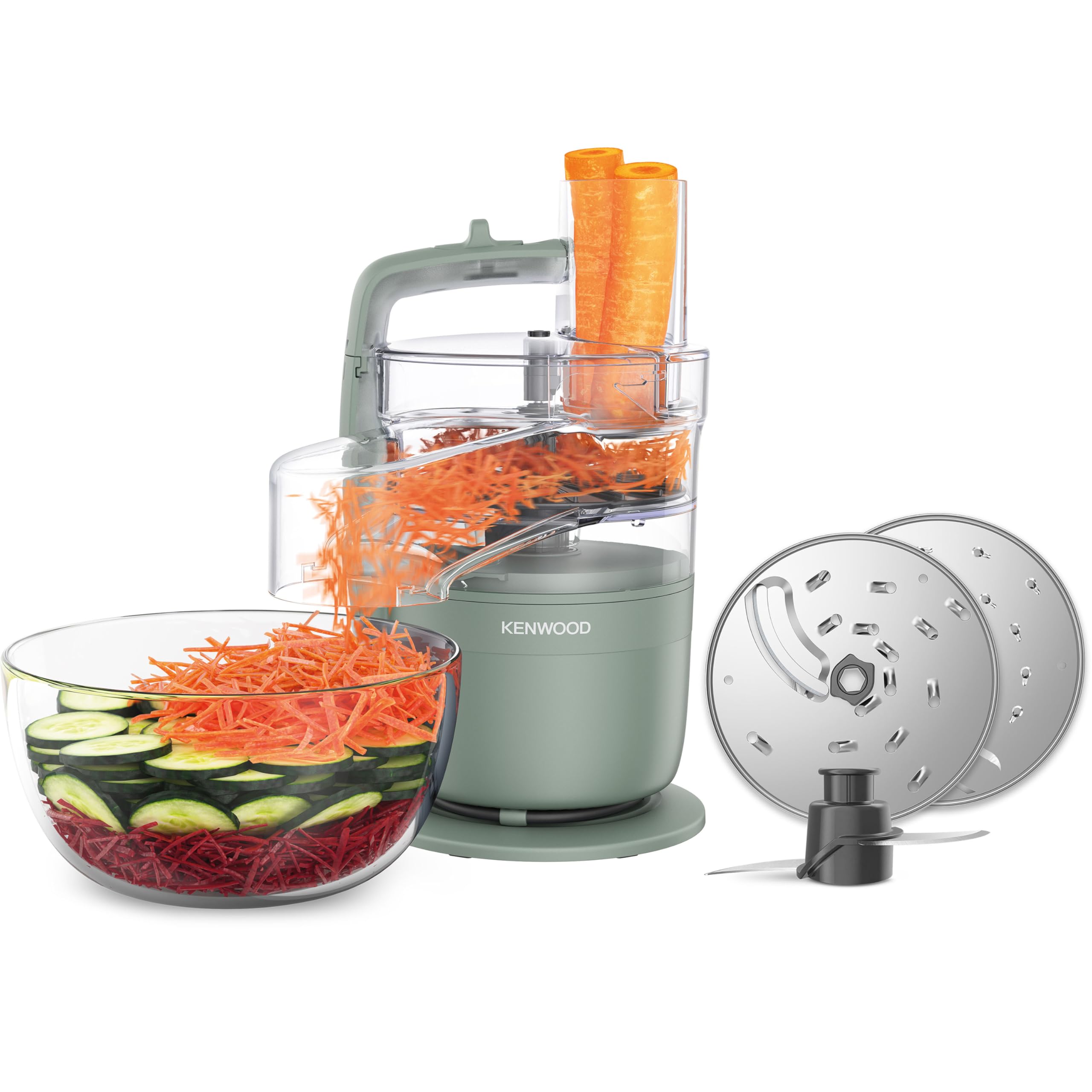 Kenwood MultiPro Compact – Robot da Cucina Multifunzione con Express Serve, Lama in Acciaio Inox, Dischi Affetta e Grattugia, Funzione Pulse, Verde Eucalipto (FDP23.140GR)