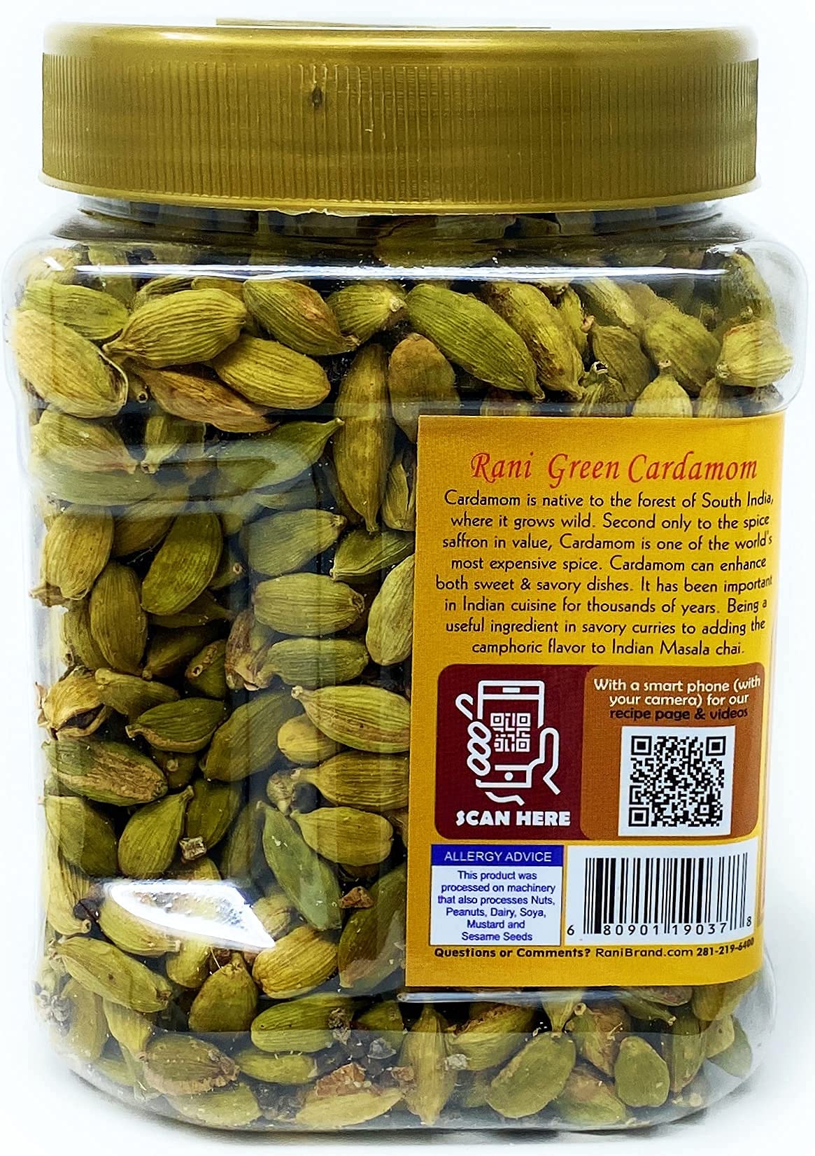 Rani Green Cardamom Pods Spice (Hari Elachi) 14oz (400g) PET Jar ~ All
