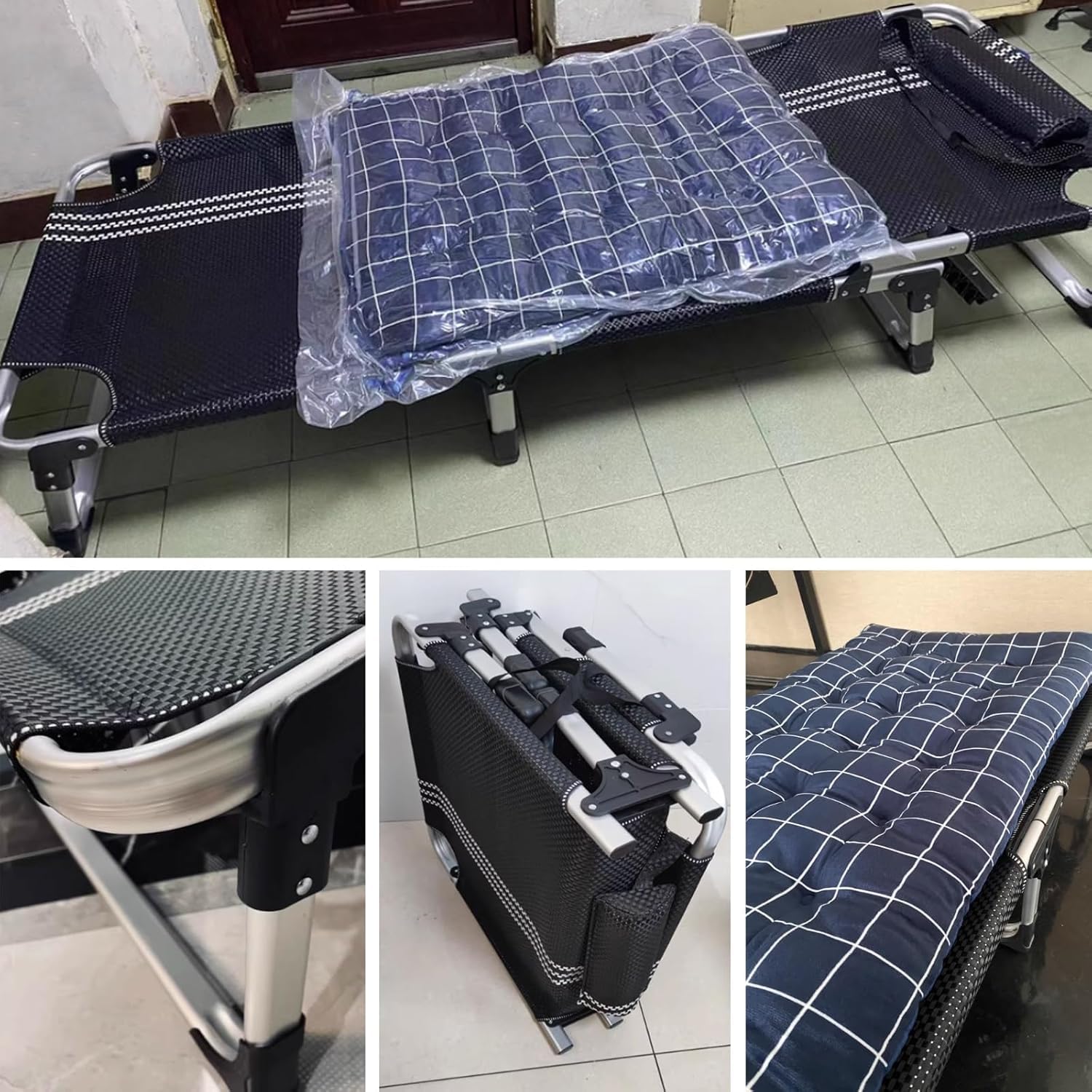 Opvouwbaar bed Campingbedjes voor volwassenen Aluminiumlegering Draagbaar Opvouwbaar slaapwiegje met matras 5-positie Opklapbare stoelbed