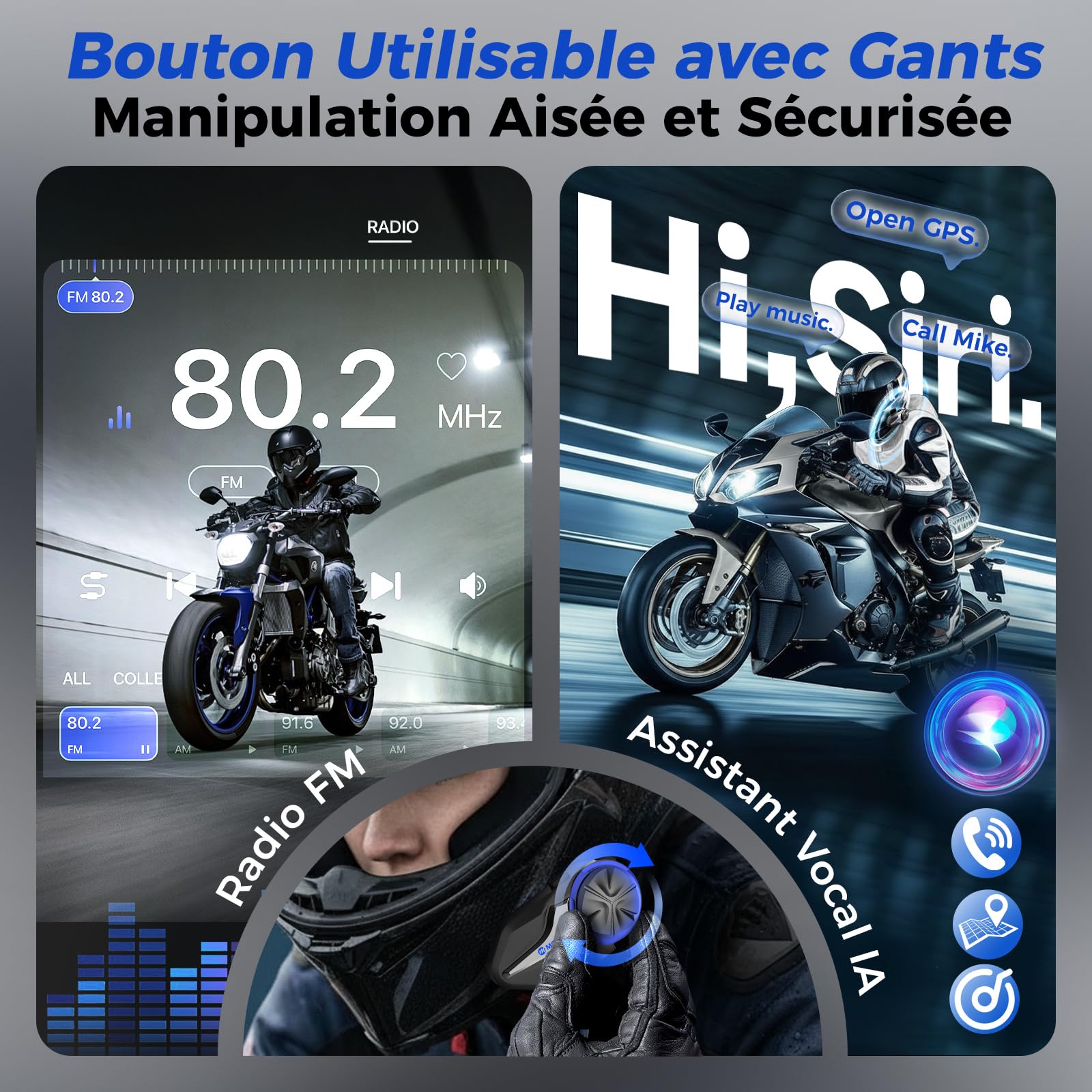 Moman Intercom Moto CPX, Dual-Mode Mesh 24 Riders, 2 Interphone pour Casque Moto BT 5.4 - Communication 2000m, Réduction Bruit IA, Stéréo Hi-FI, Assistant Vocal, IP65, FM