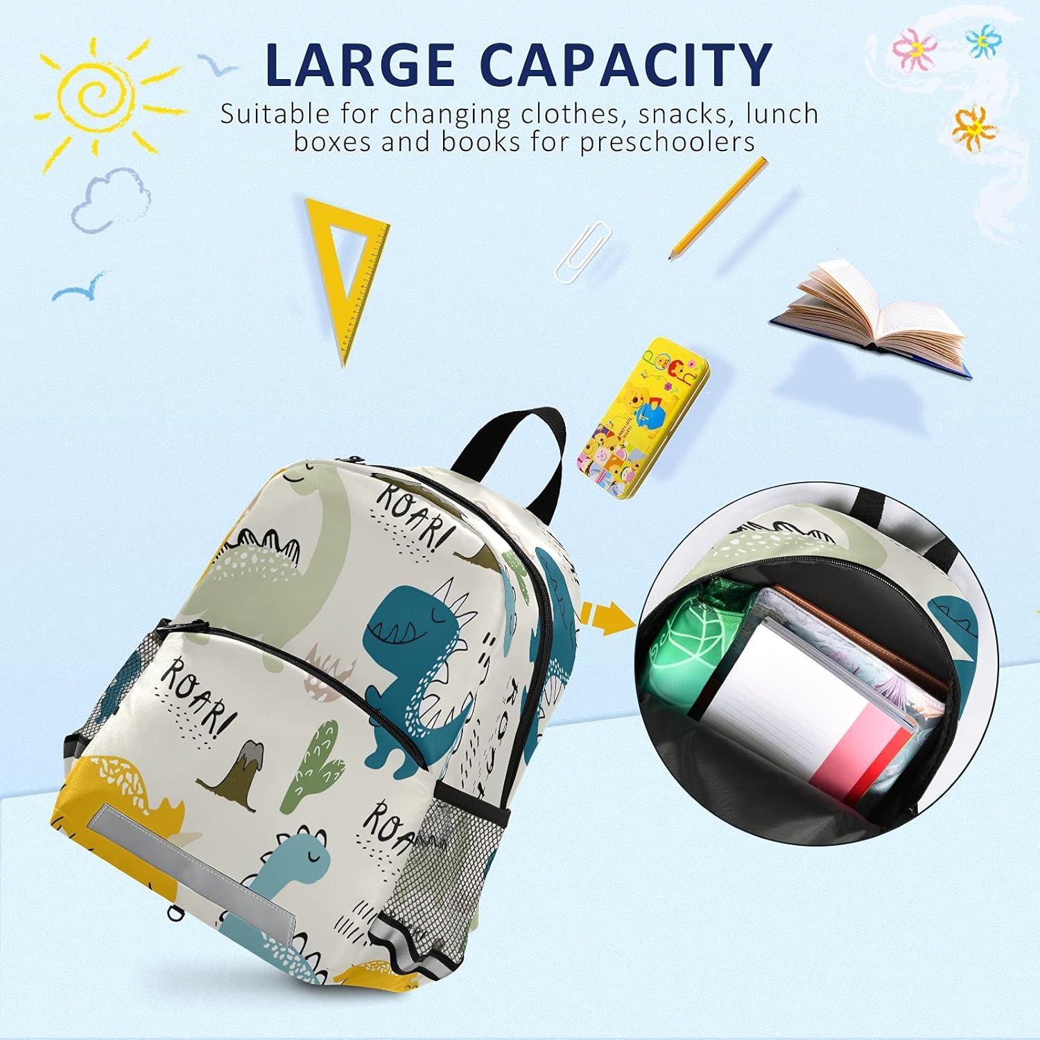 Kids Backpack Childish Dinosaur Kindergarten School Bag for Toddler Girls Boys One Size
